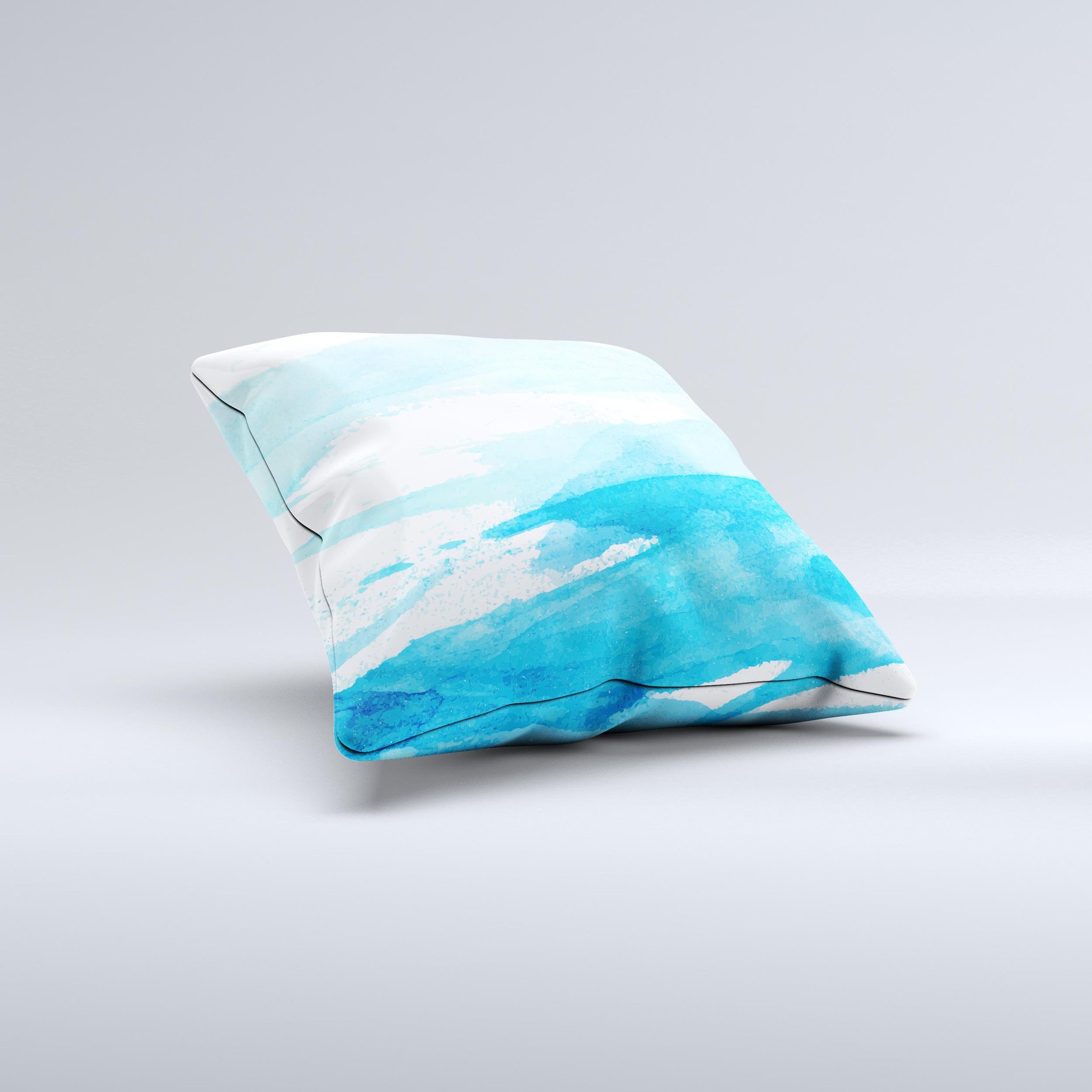 Abstract Blue Strokes ink-Fuzed Decorative Throw Pillow showcasing unique blue patterns on a soft fabric.
