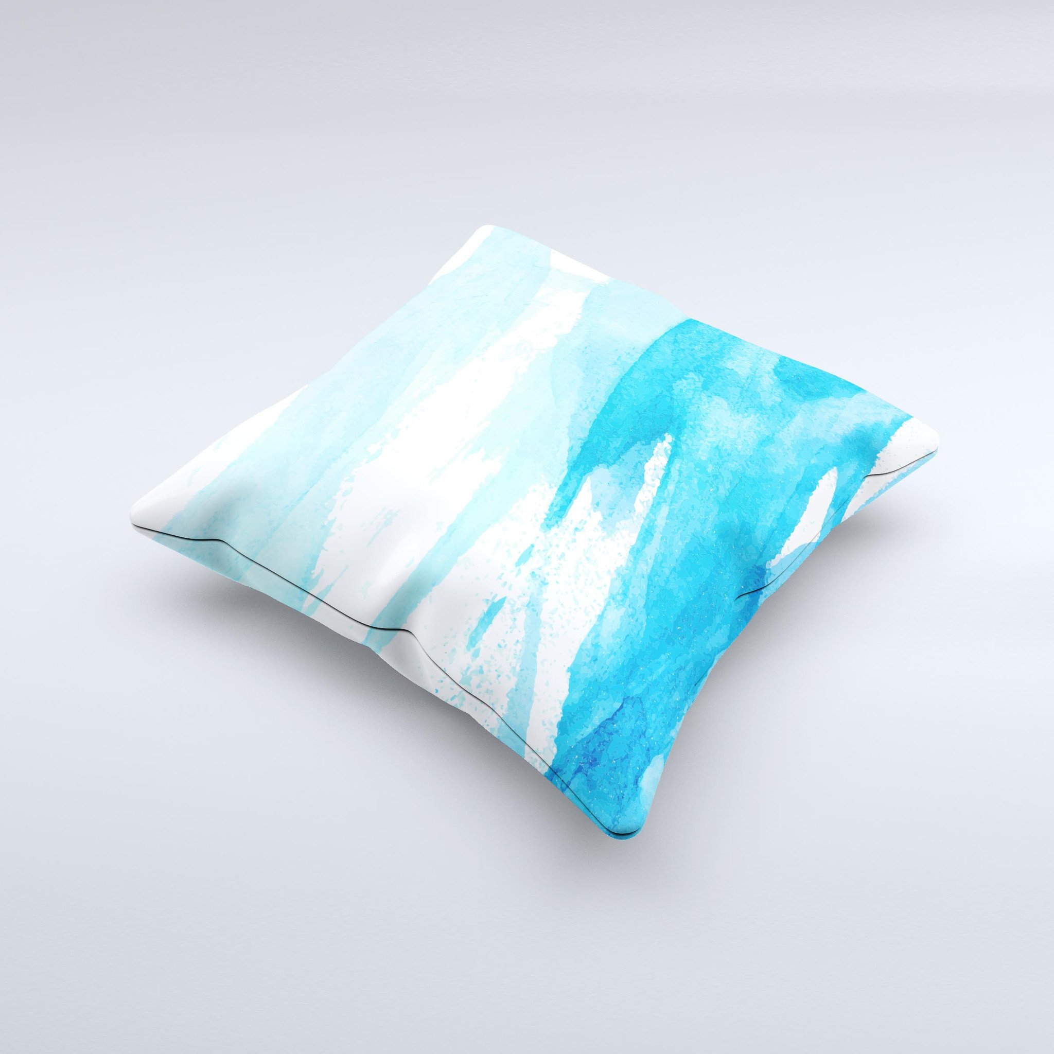 Abstract Blue Strokes ink-Fuzed Decorative Throw Pillow showcasing unique blue patterns on a soft fabric.