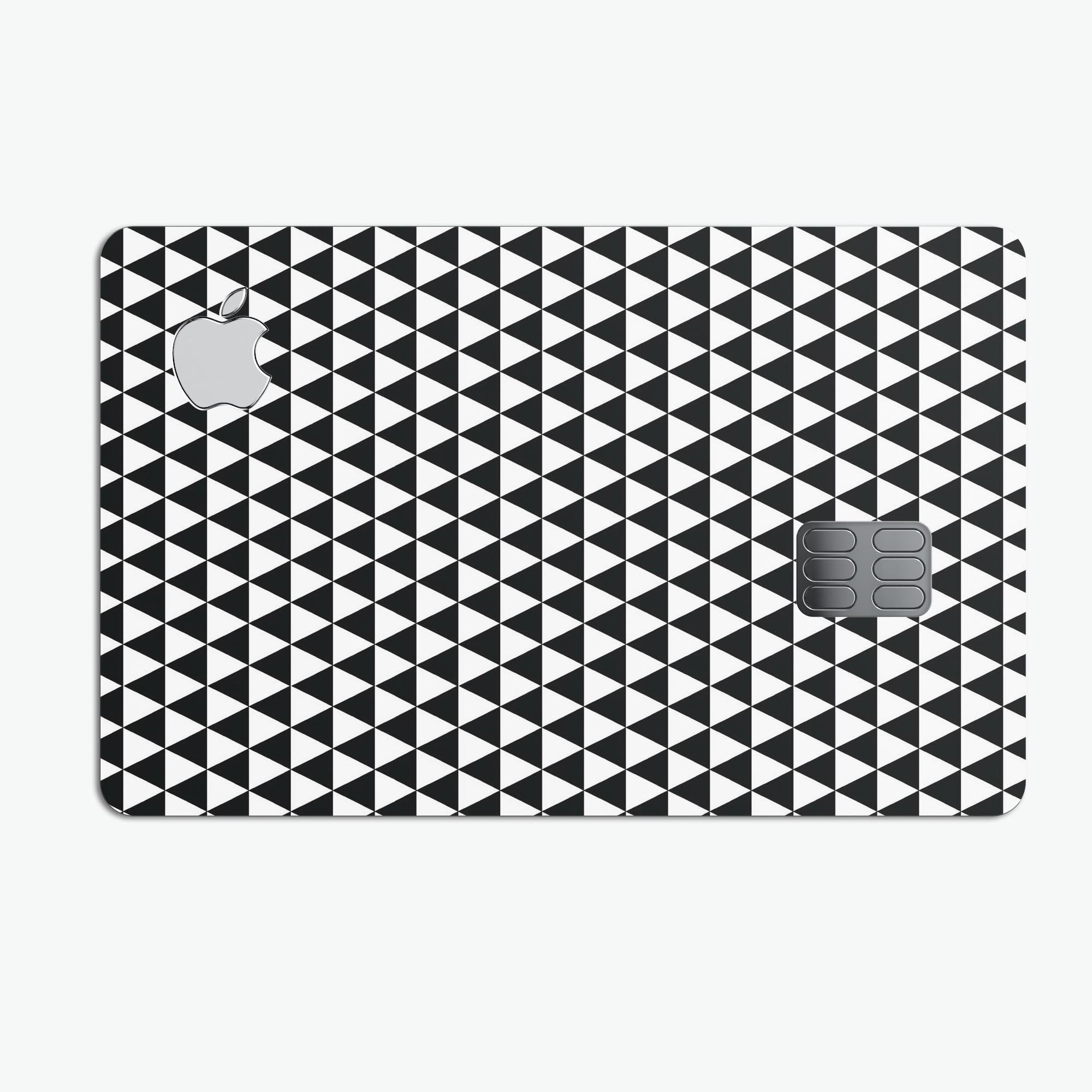 The All Over Black Micro Triangles decal skin-kit for Apple Card, showcasing a sleek triangle pattern on premium vinyl.