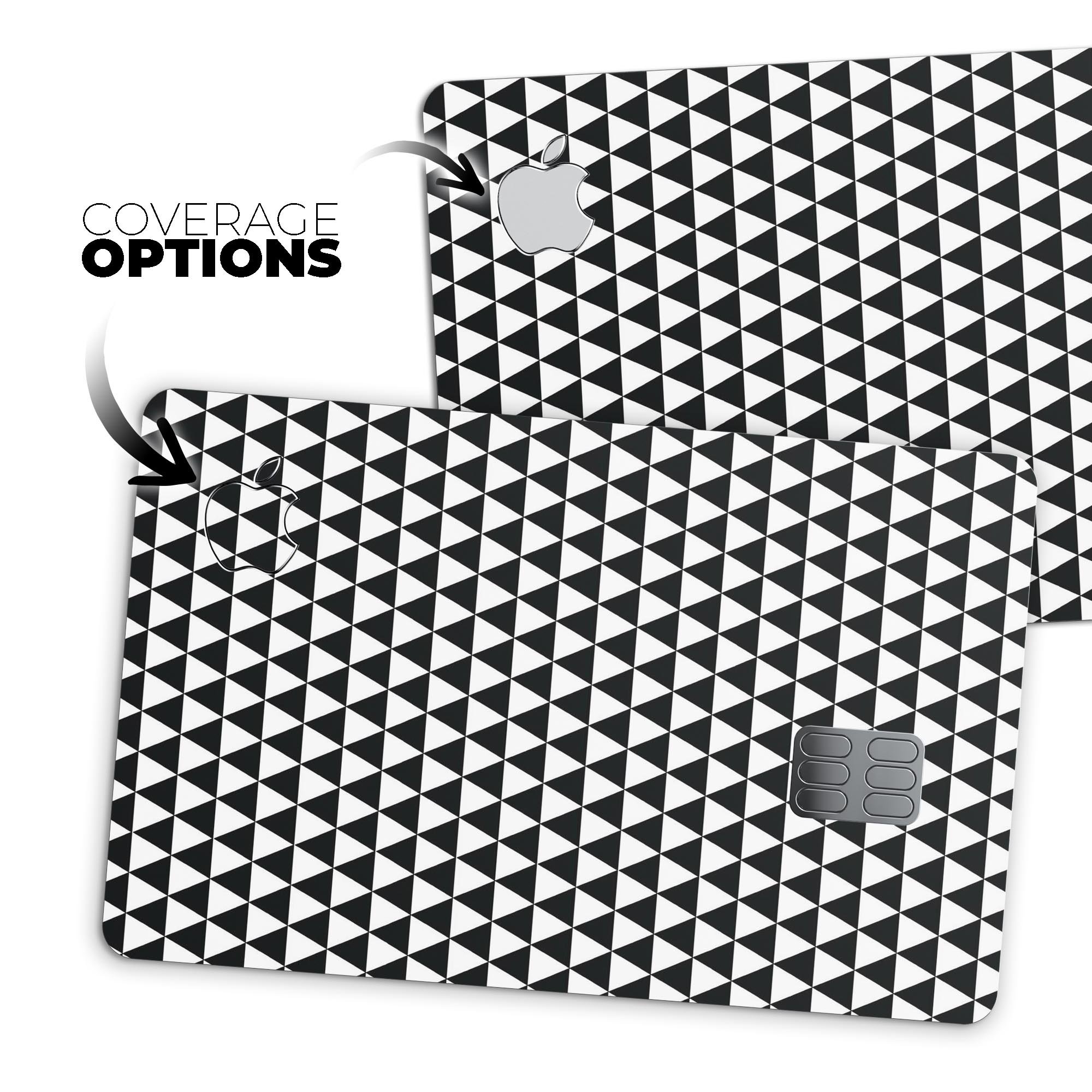 The All Over Black Micro Triangles decal skin-kit for Apple Card, showcasing a sleek triangle pattern on premium vinyl.