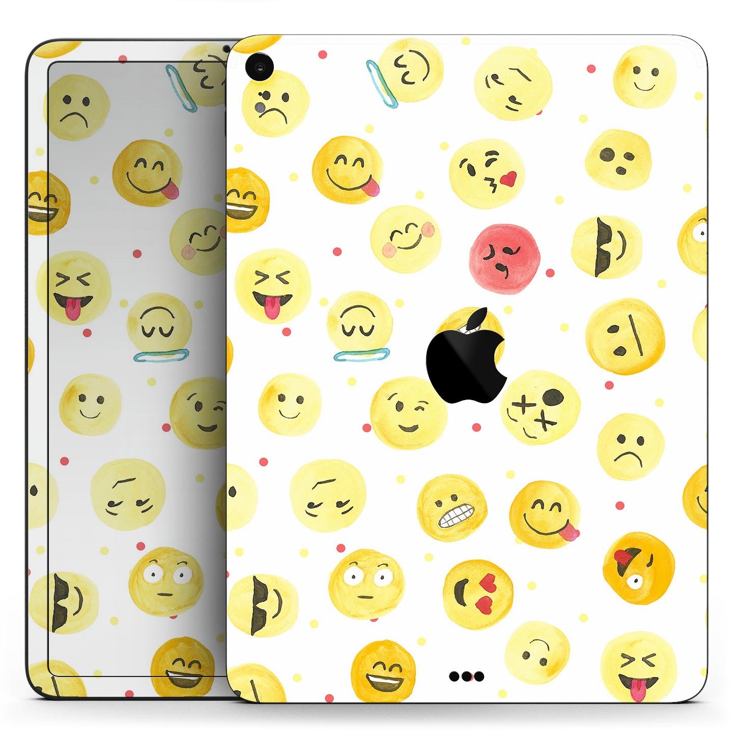 Full body skin decal featuring a colorful all-over emoji pattern designed for Apple iPad, showcasing vibrant graphics and a sleek finish.