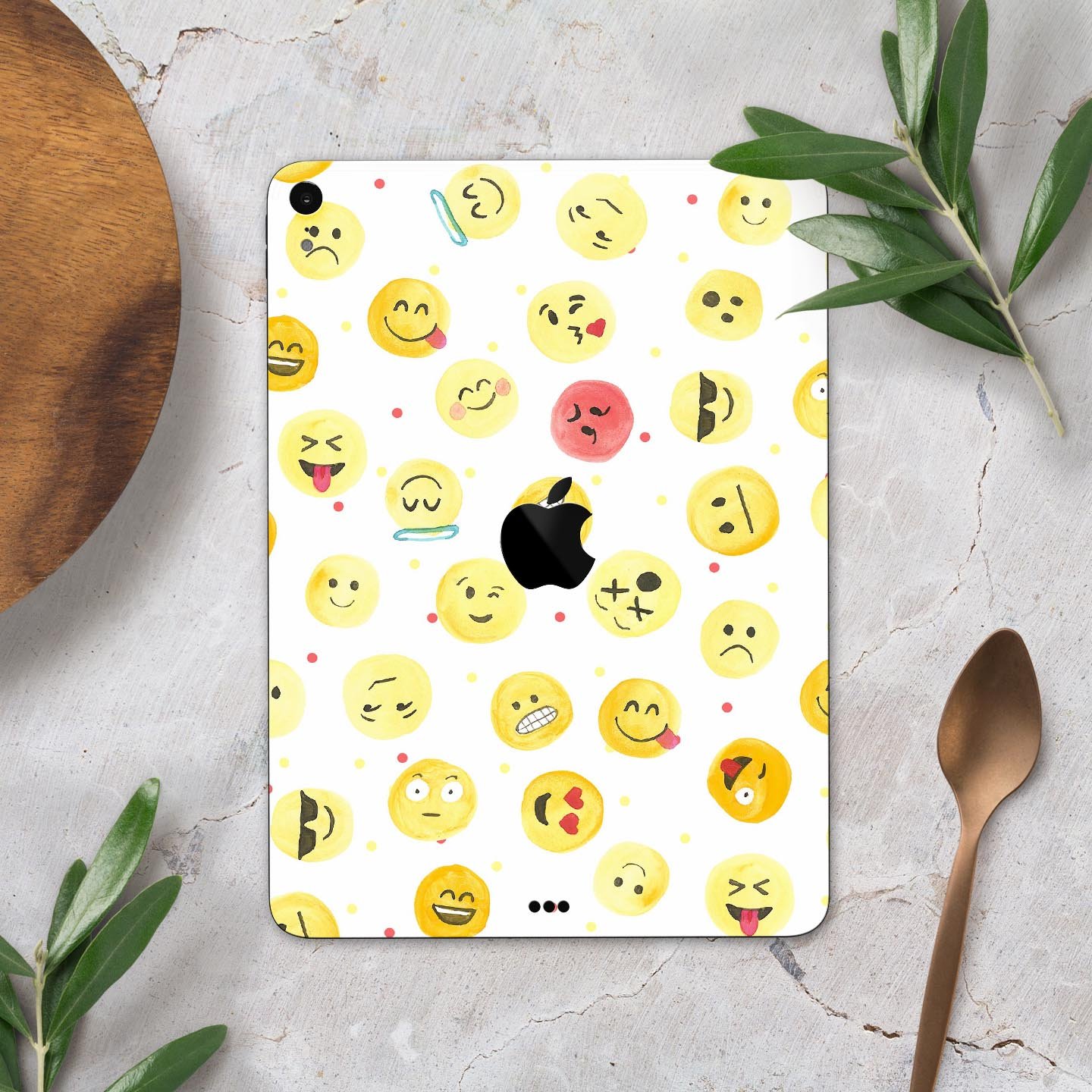 Full body skin decal featuring a colorful all-over emoji pattern designed for Apple iPad, showcasing vibrant graphics and a sleek finish.
