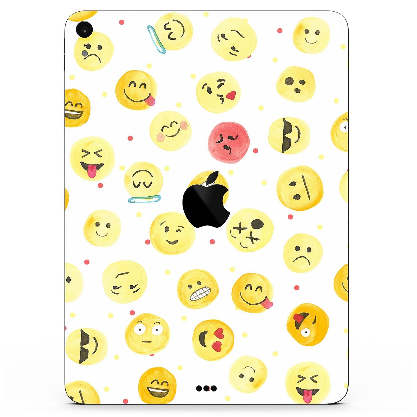 Full body skin decal featuring a colorful all-over emoji pattern designed for Apple iPad, showcasing vibrant graphics and a sleek finish.