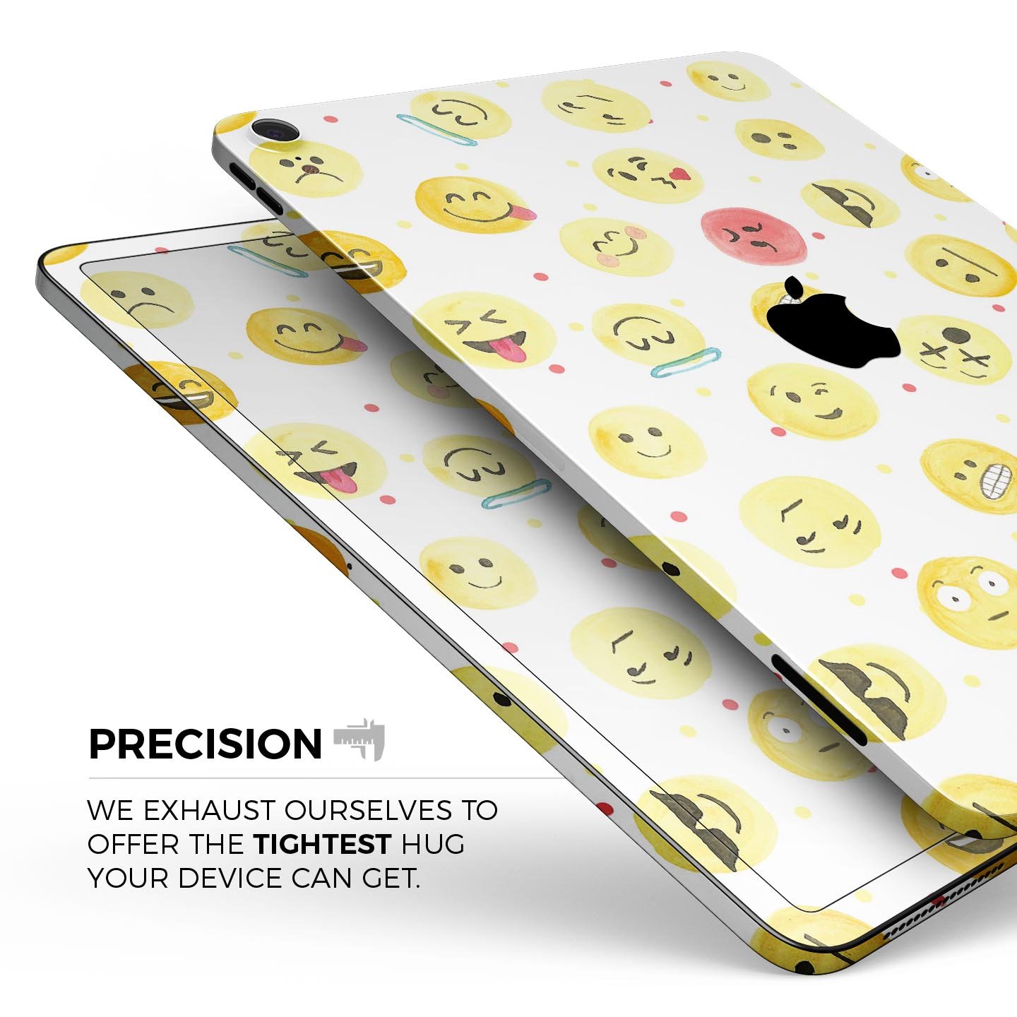Full body skin decal featuring a colorful all-over emoji pattern designed for Apple iPad, showcasing vibrant graphics and a sleek finish.