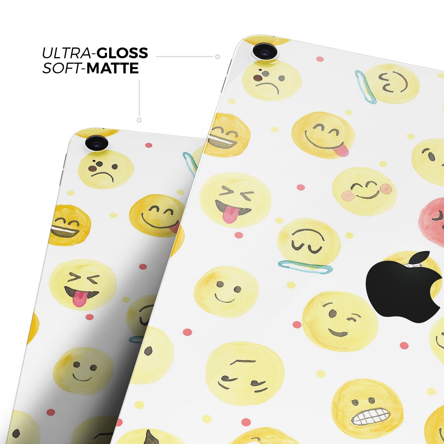 Full body skin decal featuring a colorful all-over emoji pattern designed for Apple iPad, showcasing vibrant graphics and a sleek finish.
