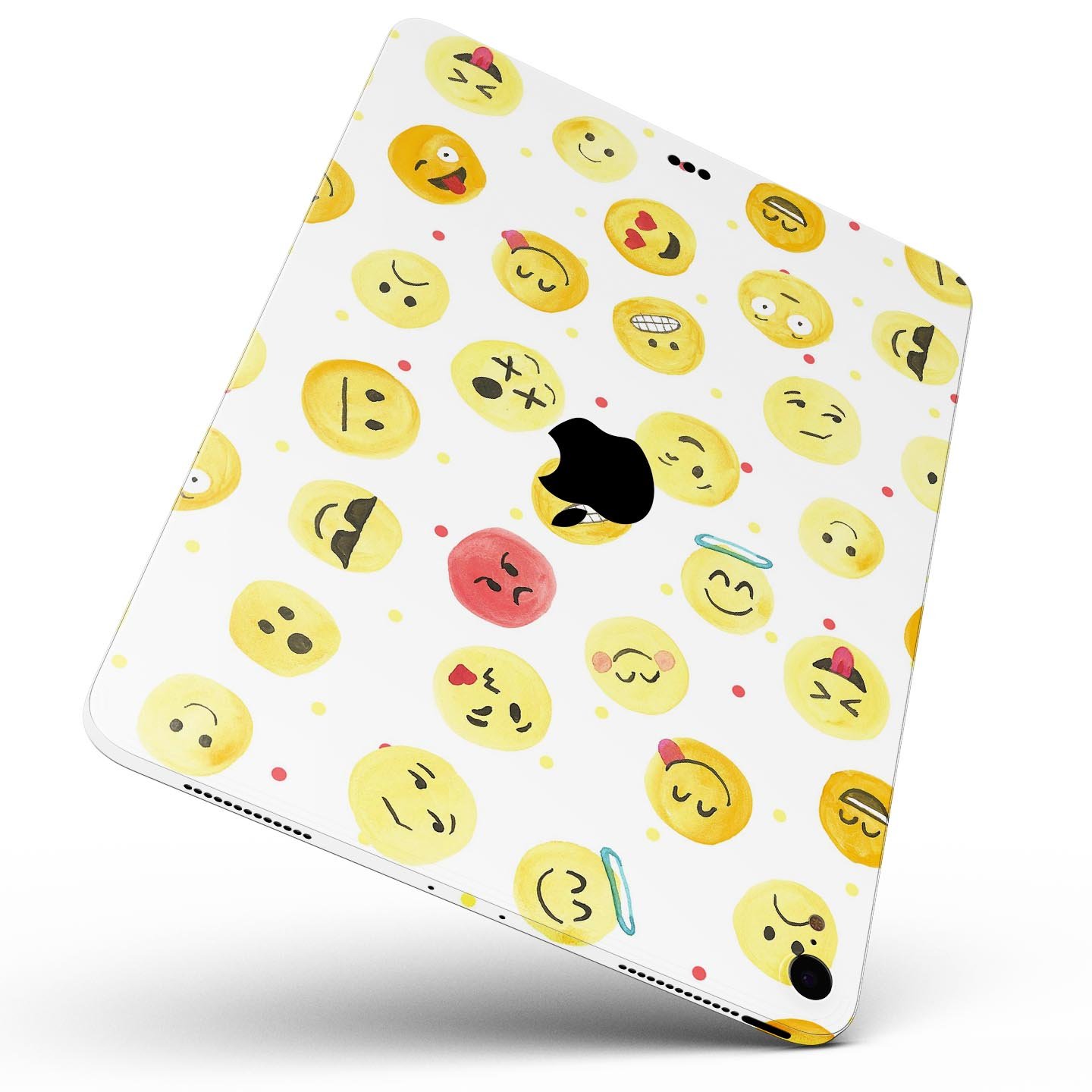 Full body skin decal featuring a colorful all-over emoji pattern designed for Apple iPad, showcasing vibrant graphics and a sleek finish.