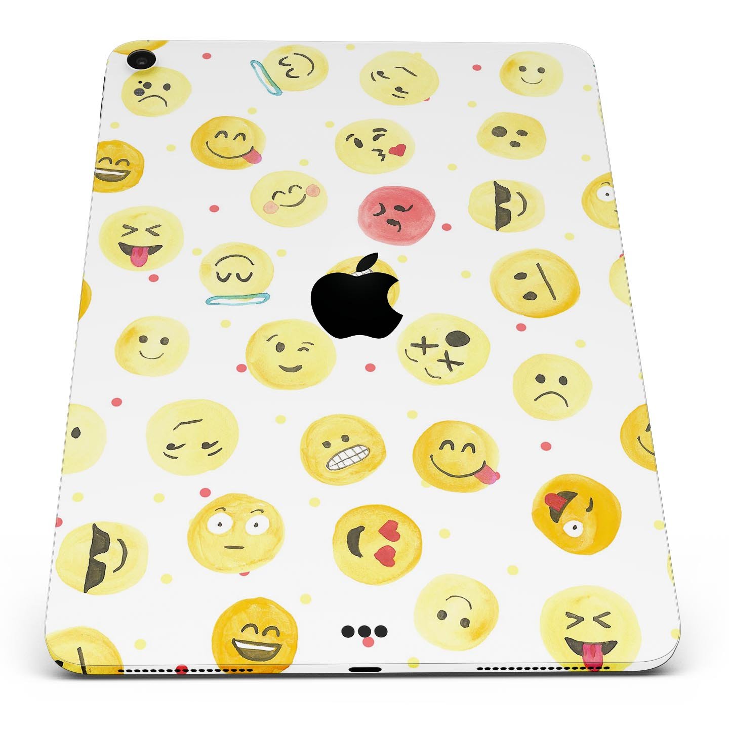 Full body skin decal featuring a colorful all-over emoji pattern designed for Apple iPad, showcasing vibrant graphics and a sleek finish.