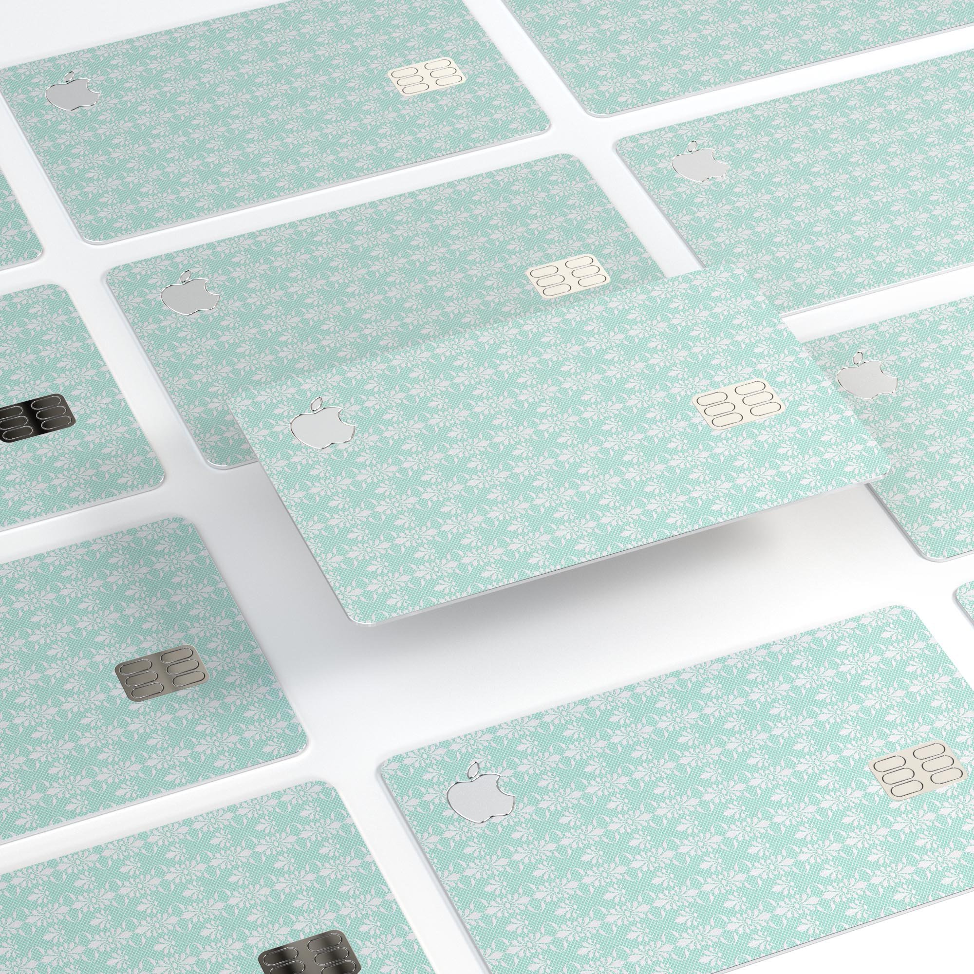 The All Over Mint Luxury Design skin applied to an Apple Card, showcasing its premium vinyl finish and stylish mint color.