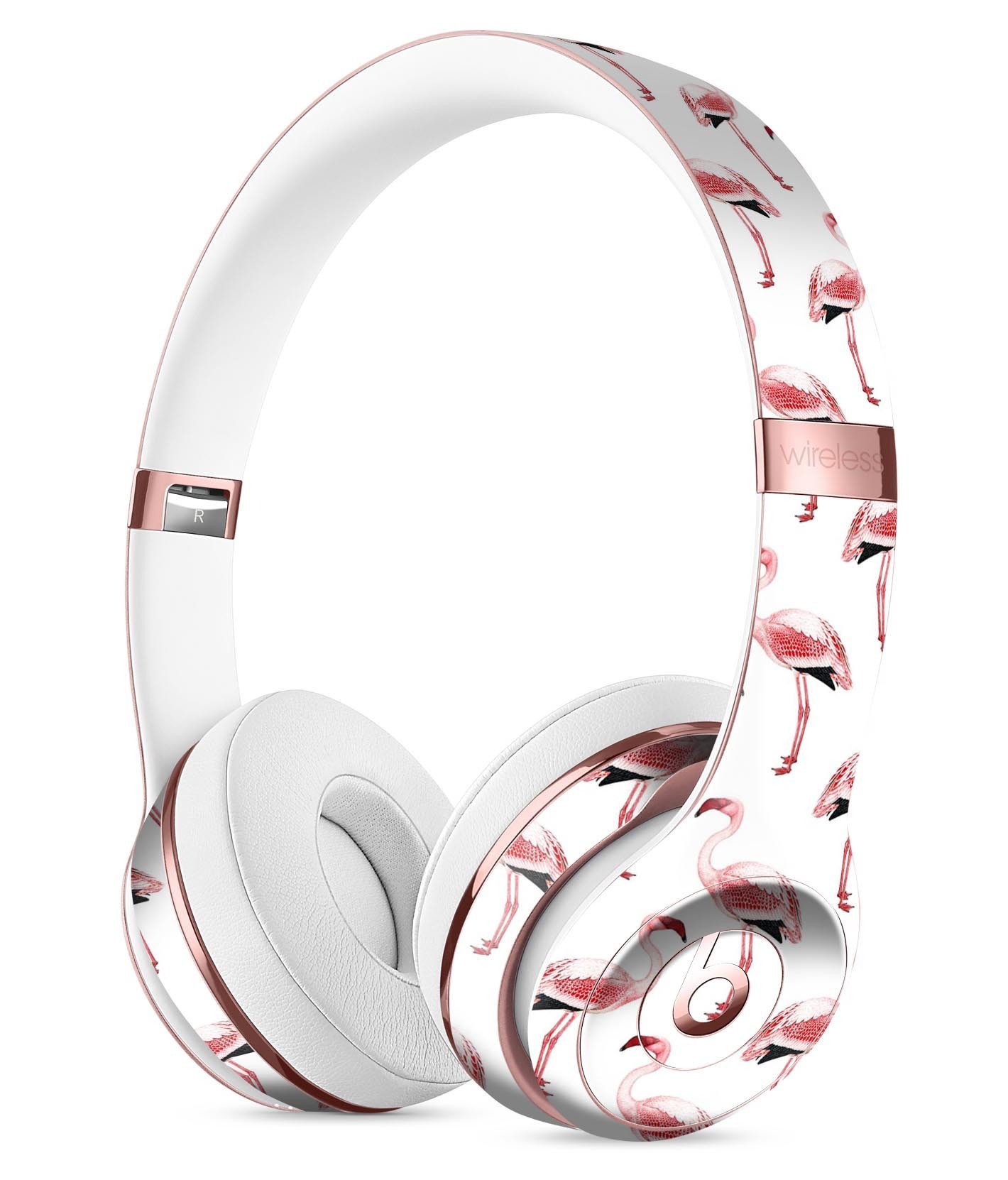 Full-body skin kit featuring a vibrant pink flamingo pattern designed for Beats by Dre Solo 3 Wireless Headphones.