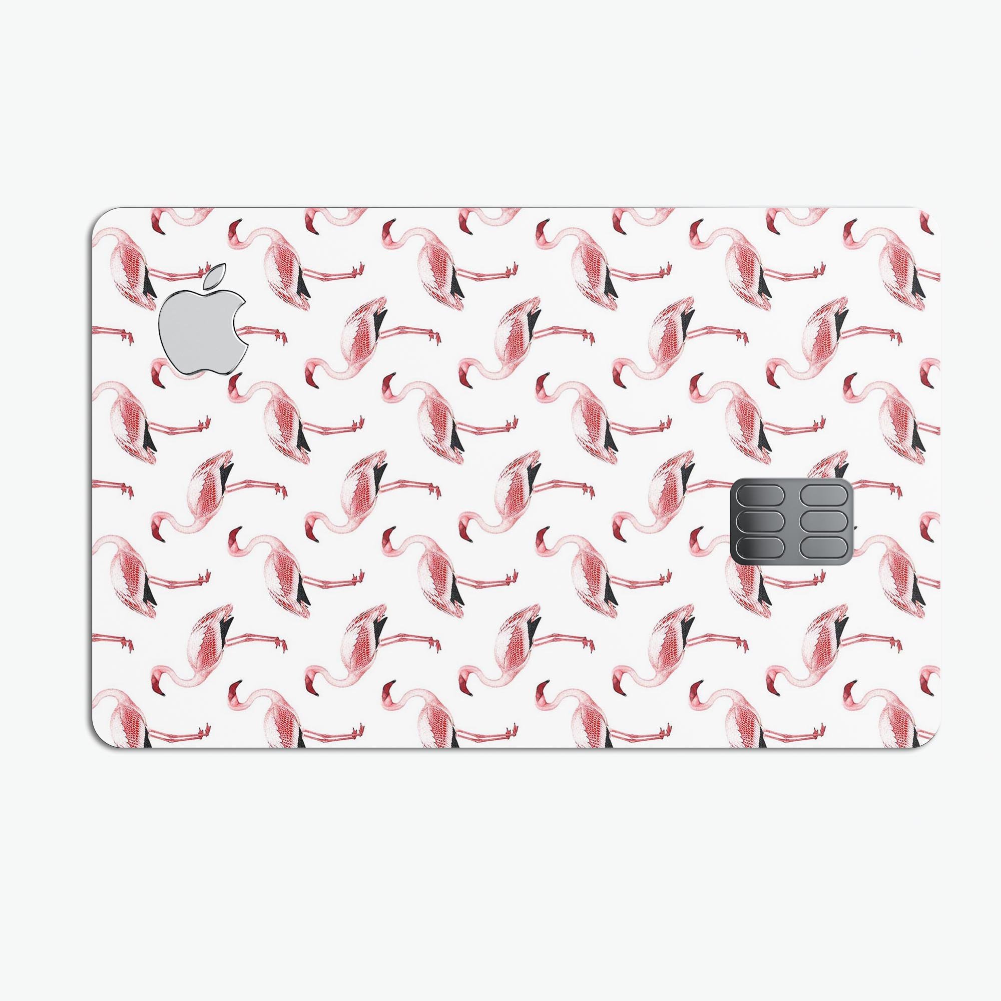 All Over Pink Flamingo Pattern skin for Apple Card, showcasing vibrant pink flamingos on a premium vinyl surface.