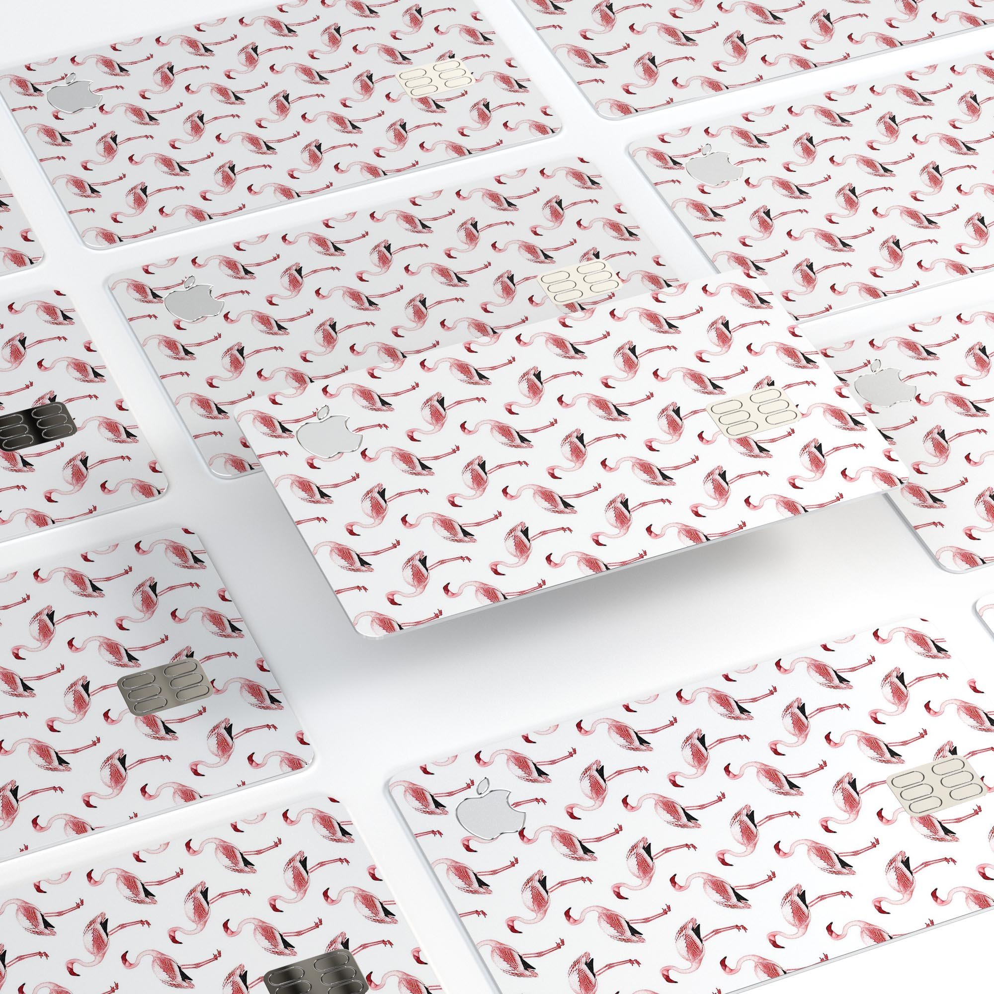 All Over Pink Flamingo Pattern skin for Apple Card, showcasing vibrant pink flamingos on a premium vinyl surface.