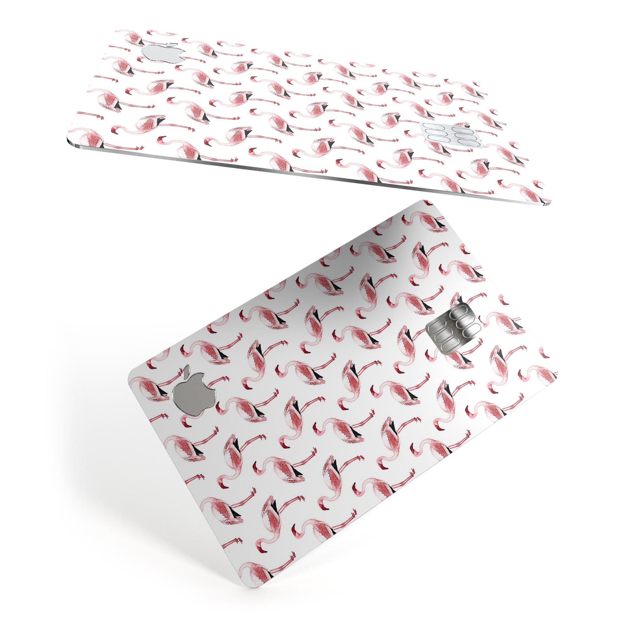 All Over Pink Flamingo Pattern skin for Apple Card, showcasing vibrant pink flamingos on a premium vinyl surface.