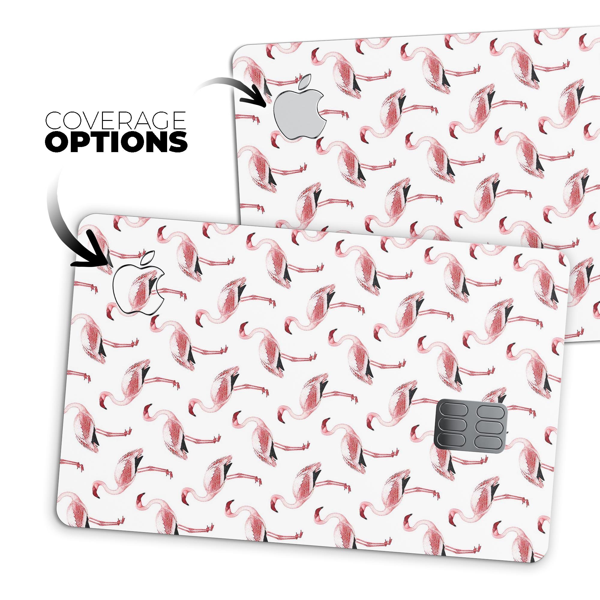 All Over Pink Flamingo Pattern skin for Apple Card, showcasing vibrant pink flamingos on a premium vinyl surface.