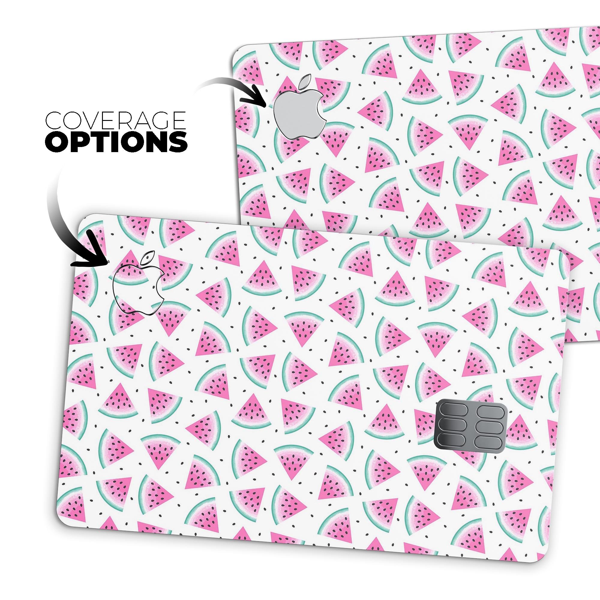 Premium protective decal featuring a vibrant watermelon slice pattern for Apple Card.