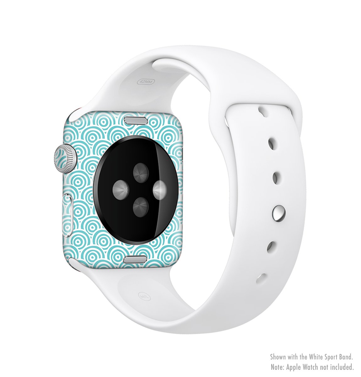 Aqua Blue & White Swirls Full-Body Skin Kit for Apple Watch, showcasing vibrant colors and sleek design.