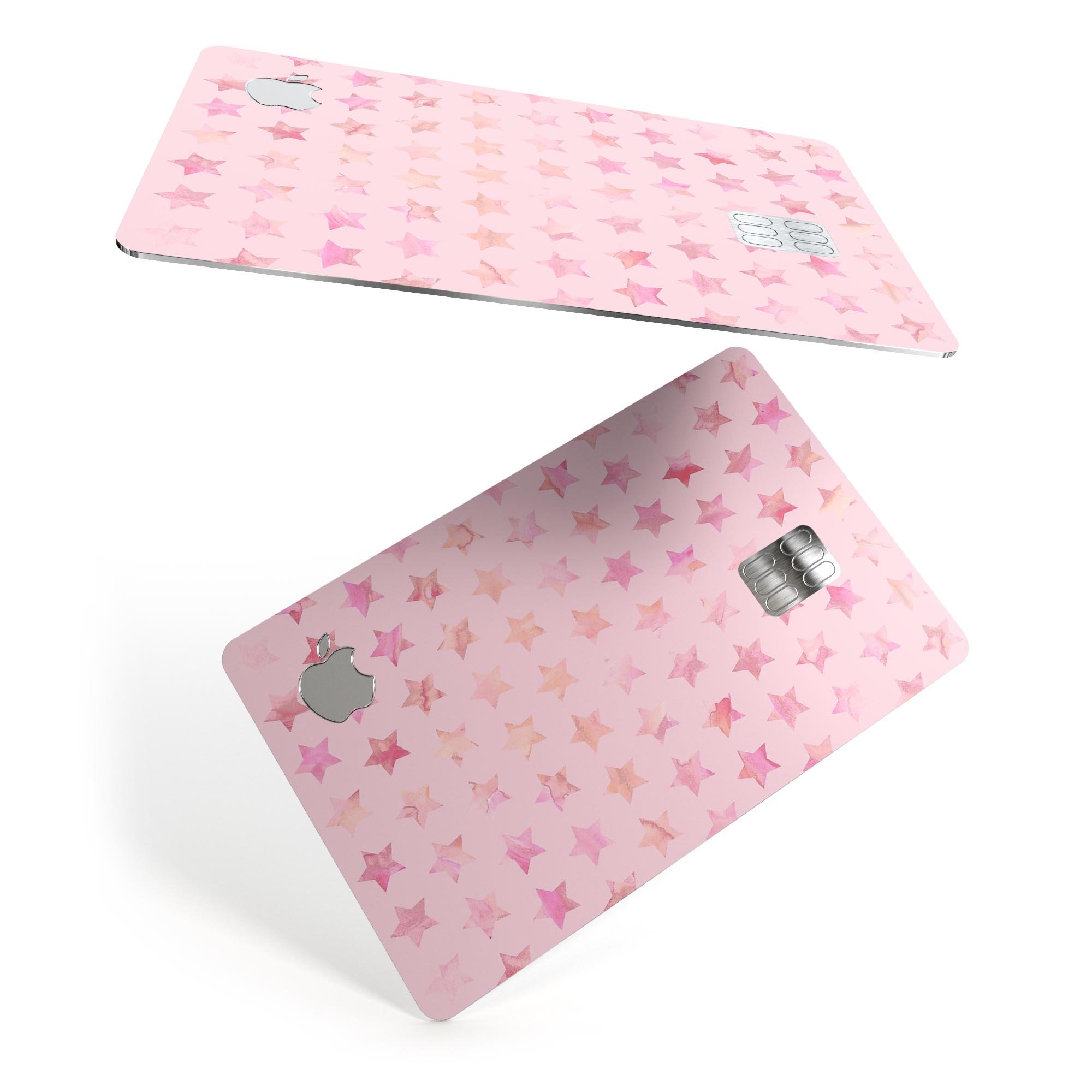 Baby Pink Watercolor Stars decal skin for Apple Card, showcasing a vibrant design with protective features.