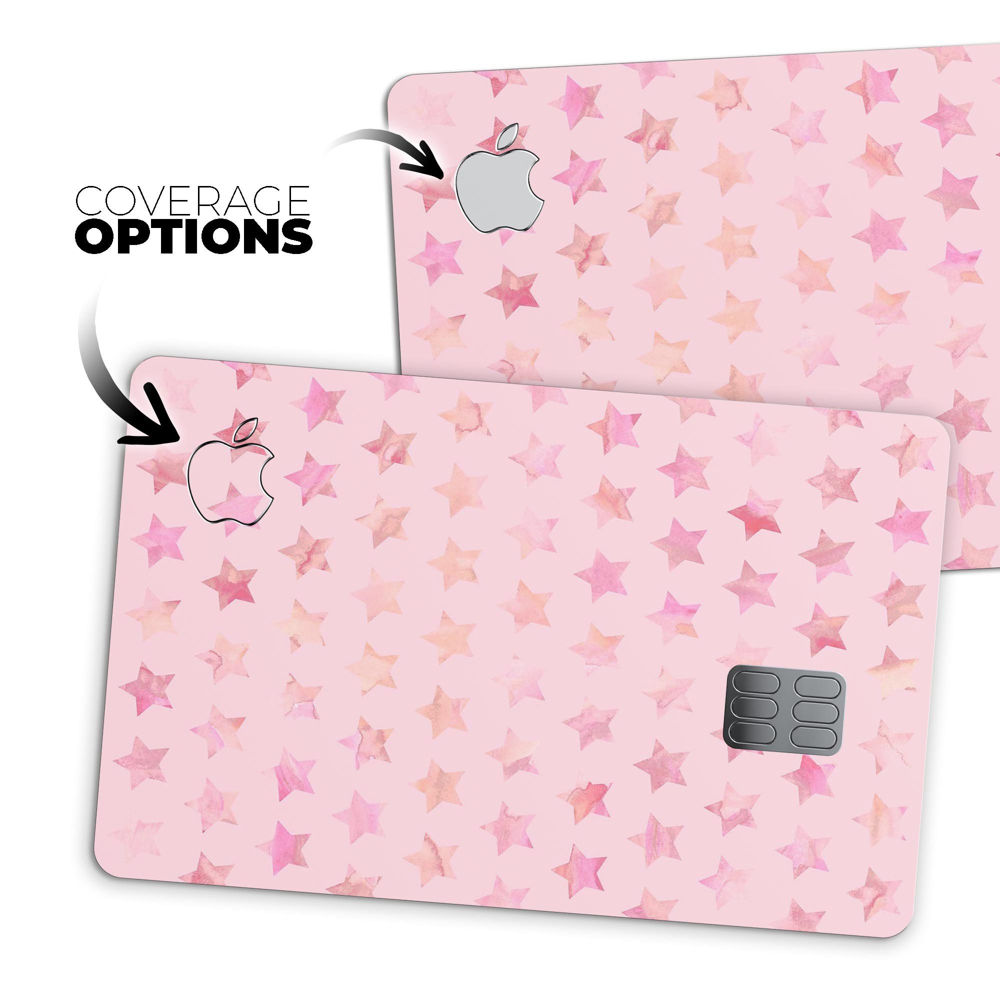 Baby Pink Watercolor Stars decal skin for Apple Card, showcasing a vibrant design with protective features.