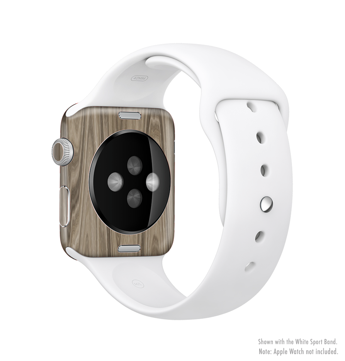 Beige Woodgrain Full-Body Skin Kit for Apple Watch, showcasing its stylish design and premium vinyl material.