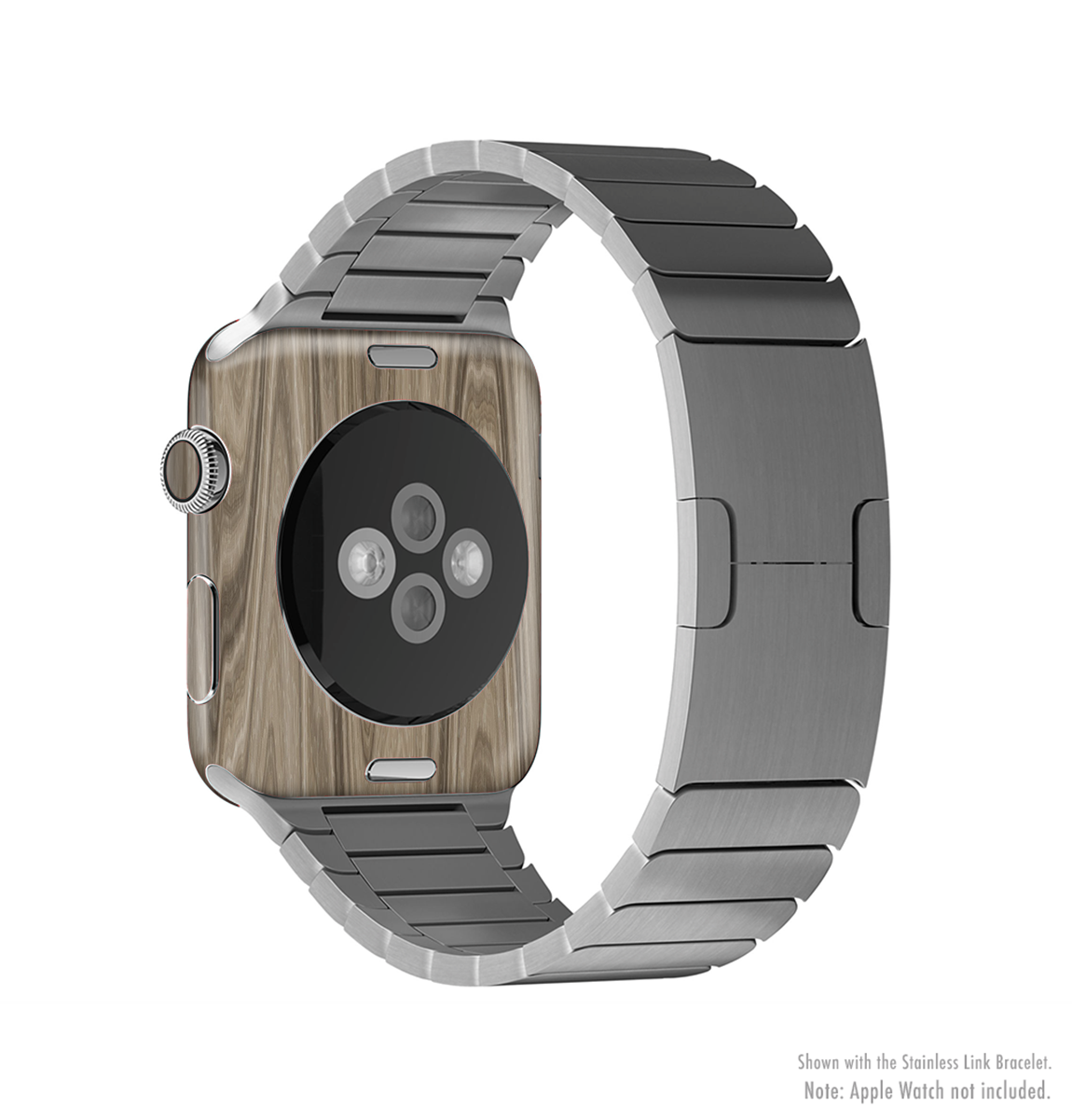 Beige Woodgrain Full-Body Skin Kit for Apple Watch, showcasing its stylish design and premium vinyl material.