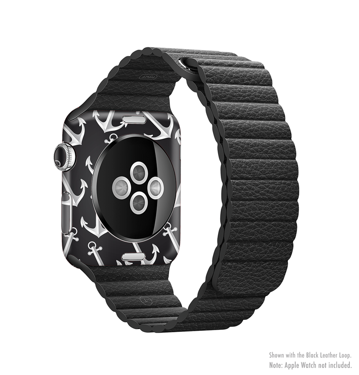 The Black Anchor Collage Full-Body Skin Kit for Apple Watch, showcasing a stylish design with premium vinyl material for protection.