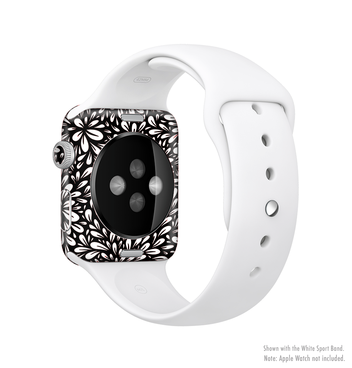 The Black Floral Sprout Full-Body Skin Kit for Apple Watch featuring a stylish floral design on premium vinyl.
