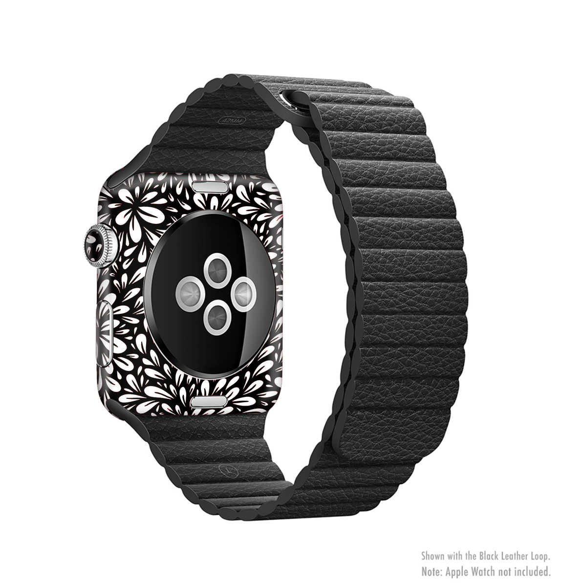 The Black Floral Sprout Full-Body Skin Kit for Apple Watch featuring a stylish floral design on premium vinyl.