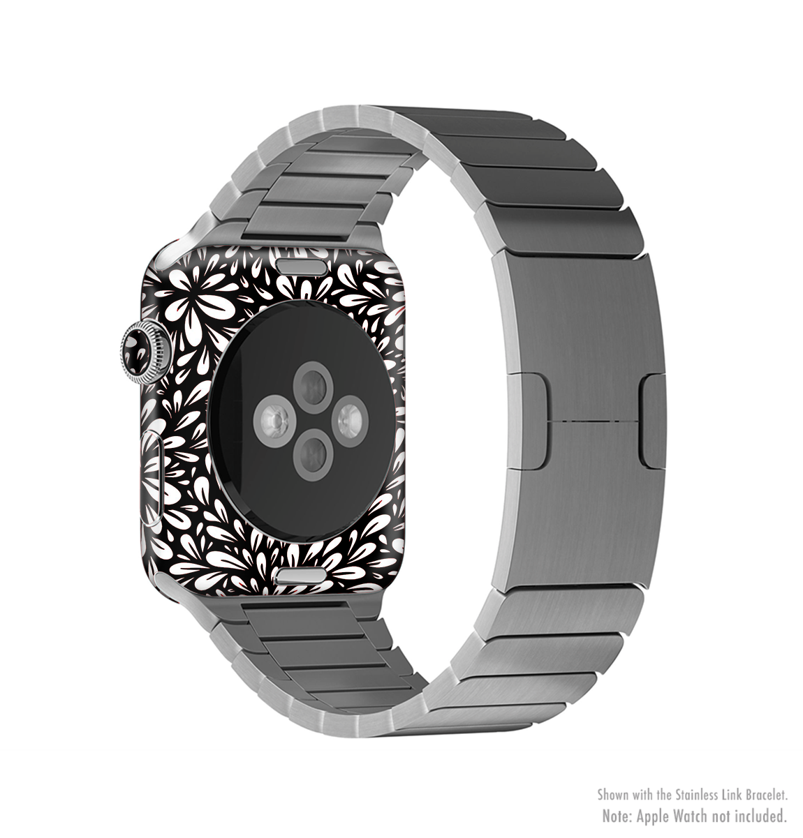 The Black Floral Sprout Full-Body Skin Kit for Apple Watch featuring a stylish floral design on premium vinyl.
