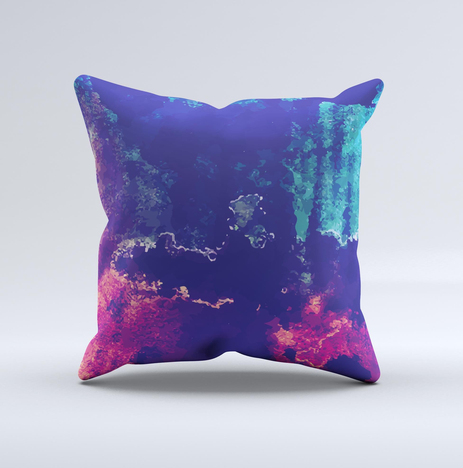 A vibrant Blue & Purple Grunge ink-Fuzed Decorative Throw Pillow showcasing unique handcrafted design and high-quality fabric.
