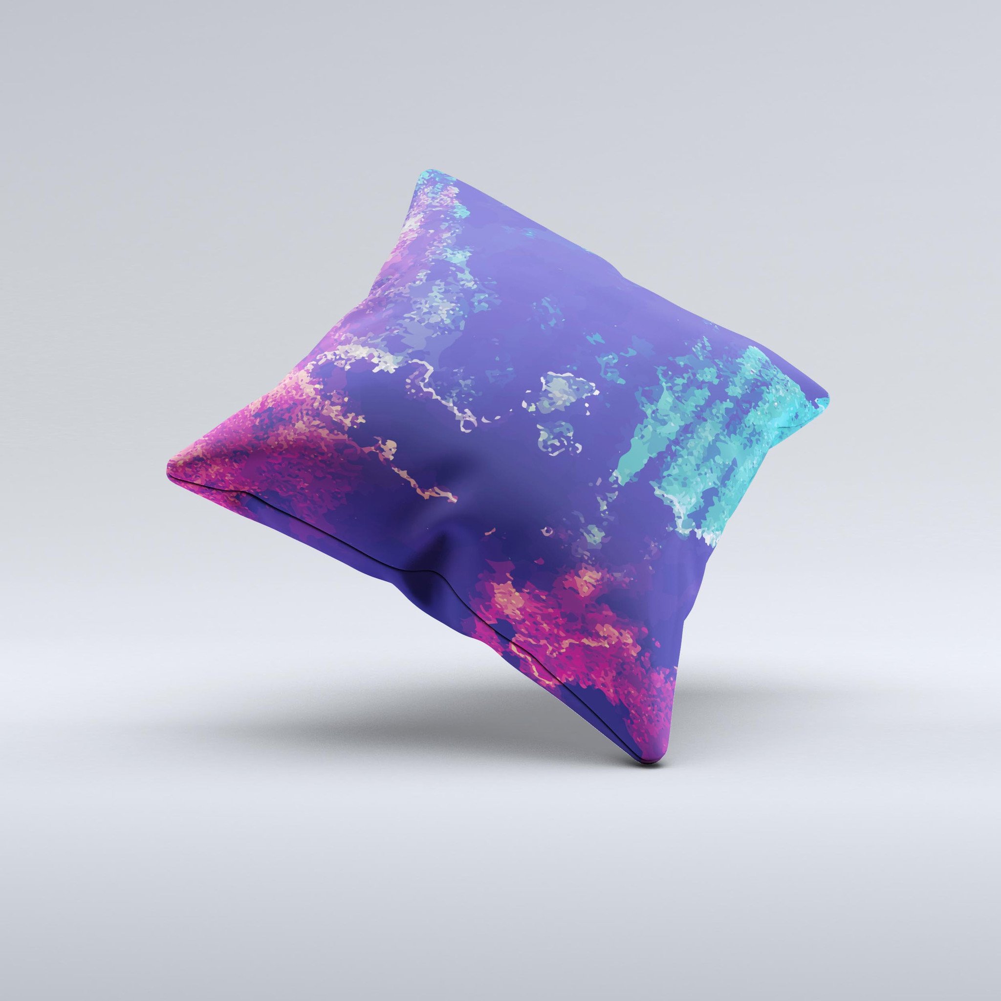 A vibrant Blue & Purple Grunge ink-Fuzed Decorative Throw Pillow showcasing unique handcrafted design and high-quality fabric.