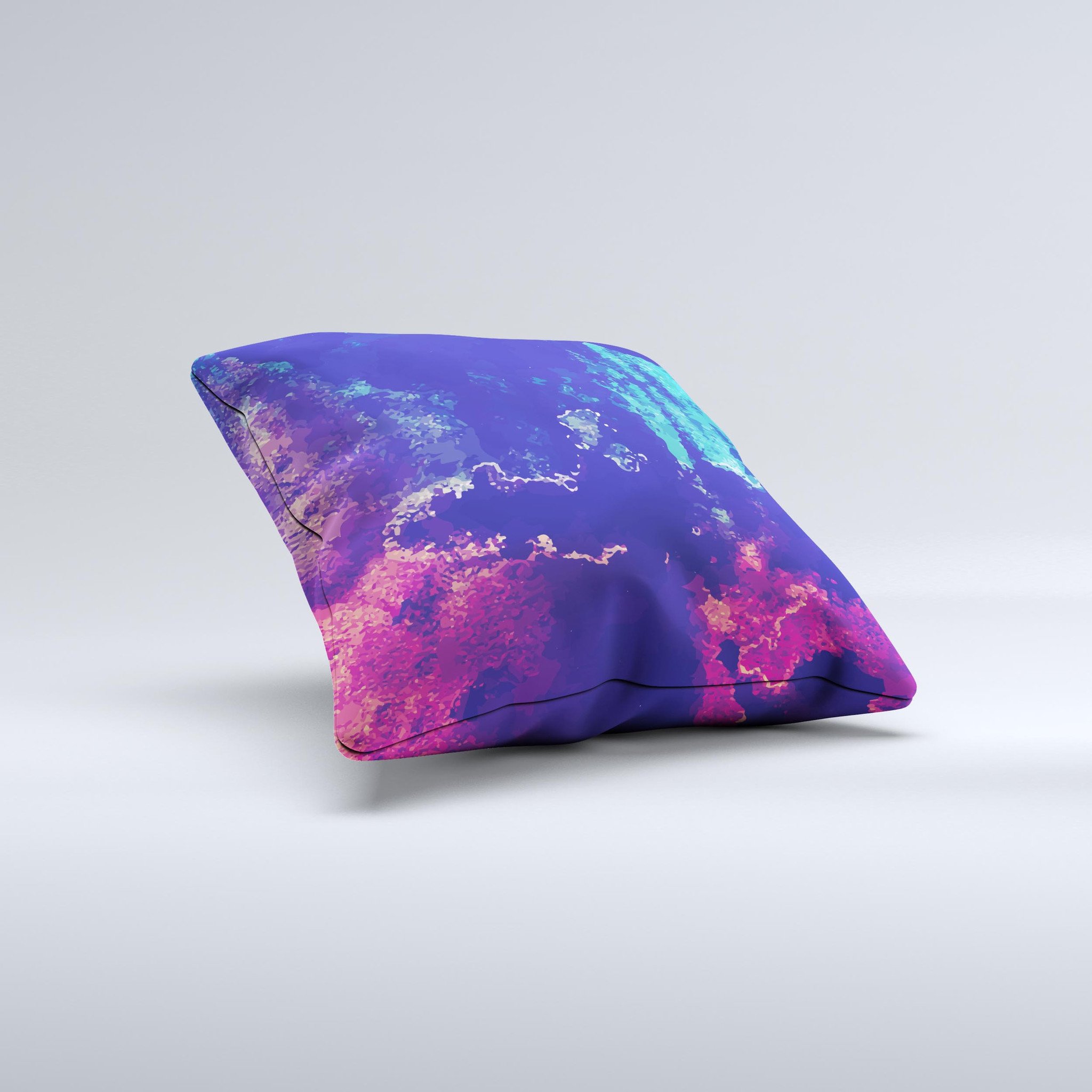 A vibrant Blue & Purple Grunge ink-Fuzed Decorative Throw Pillow showcasing unique handcrafted design and high-quality fabric.