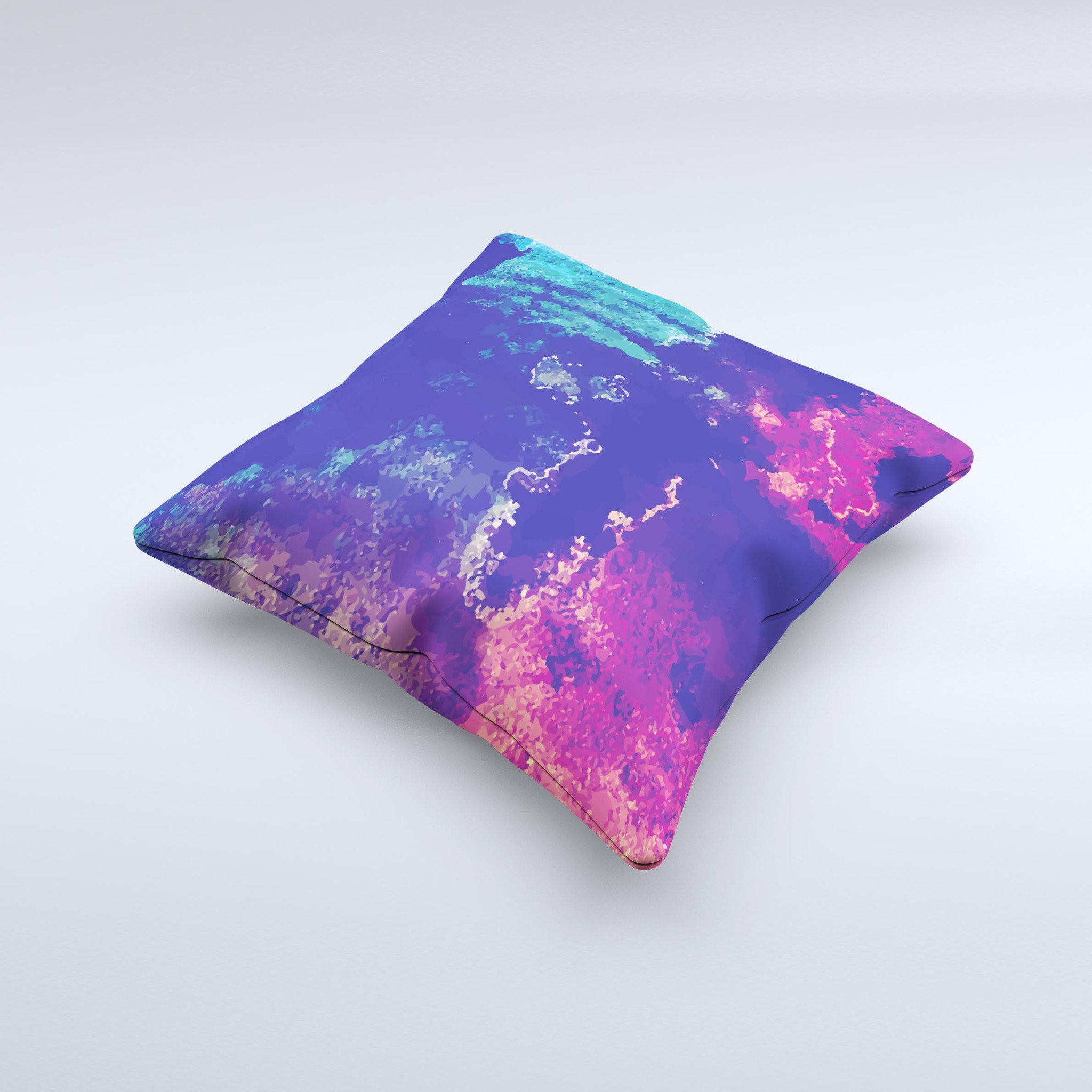 A vibrant Blue & Purple Grunge ink-Fuzed Decorative Throw Pillow showcasing unique handcrafted design and high-quality fabric.
