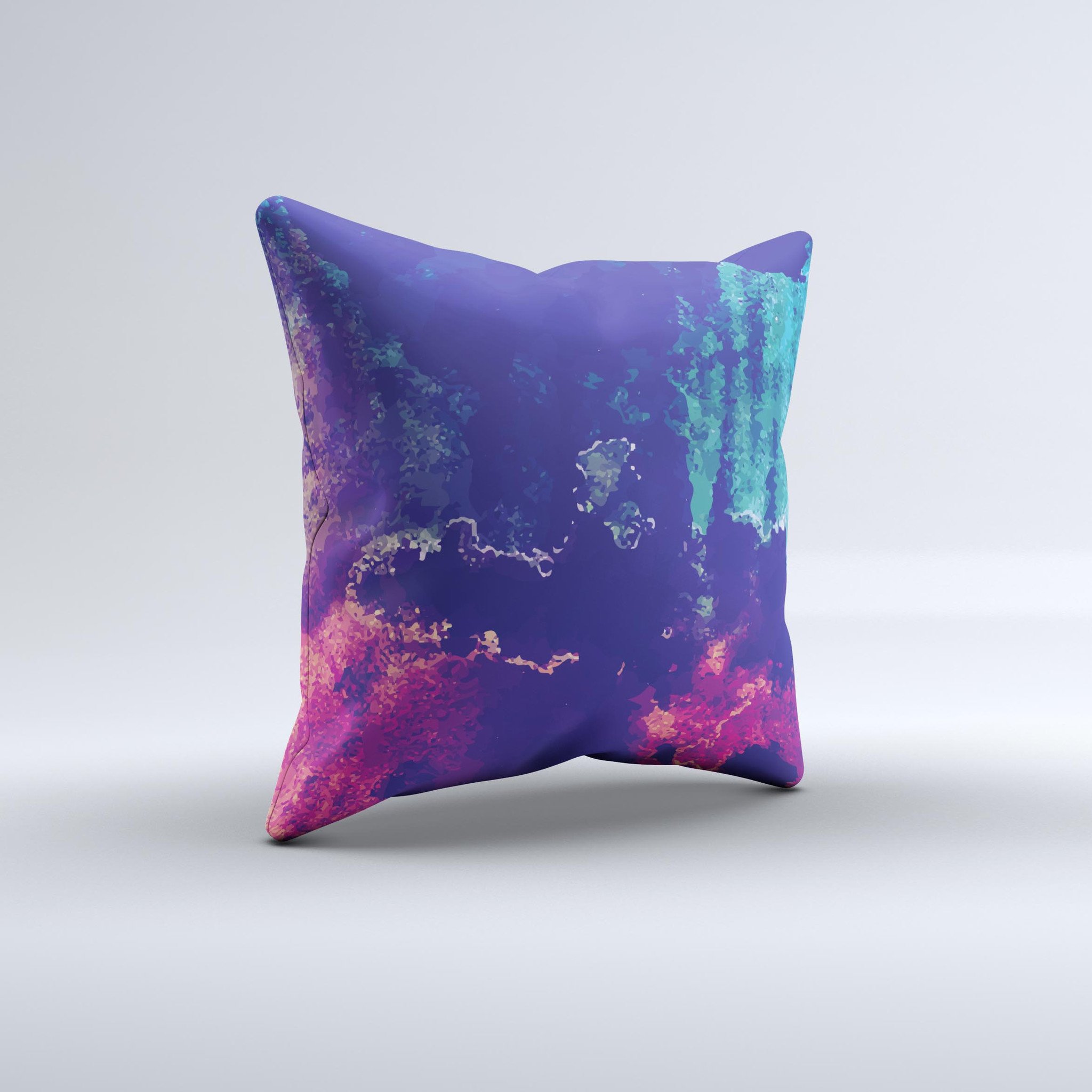 A vibrant Blue & Purple Grunge ink-Fuzed Decorative Throw Pillow showcasing unique handcrafted design and high-quality fabric.