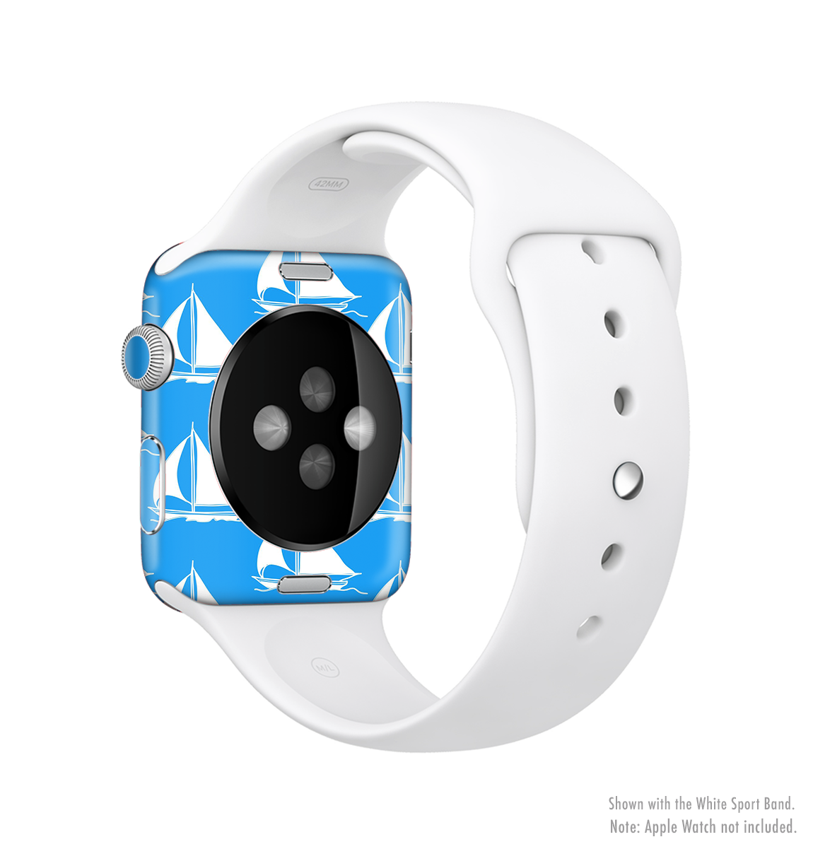 The Blue Vector Sailboats Full-Body Skin Kit for Apple Watch, showcasing a vibrant design and premium vinyl material.