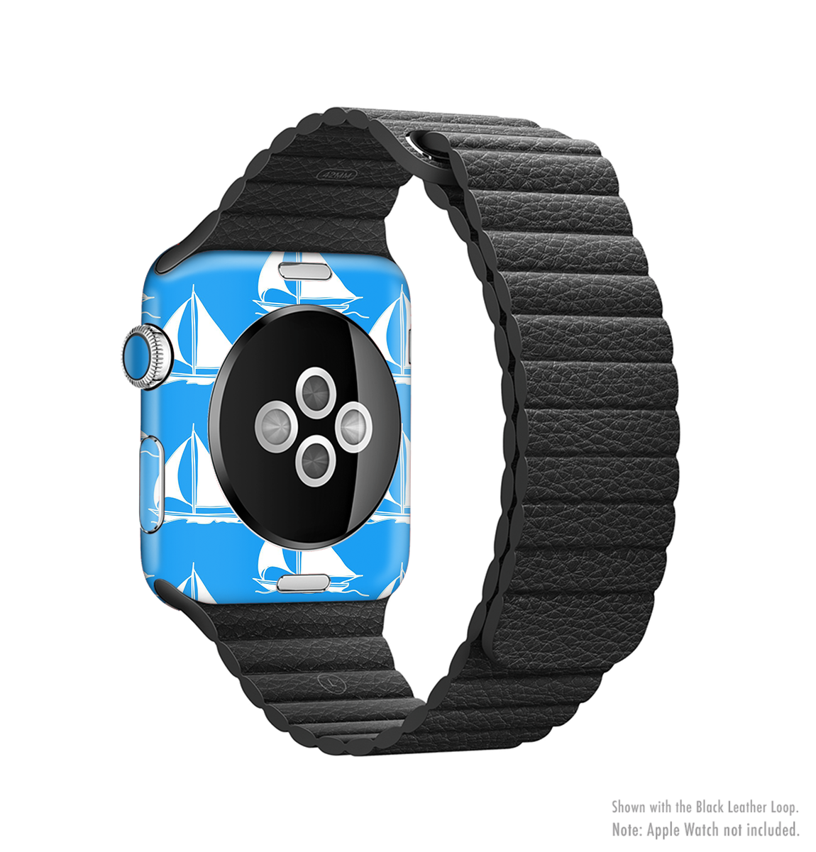 The Blue Vector Sailboats Full-Body Skin Kit for Apple Watch, showcasing a vibrant design and premium vinyl material.