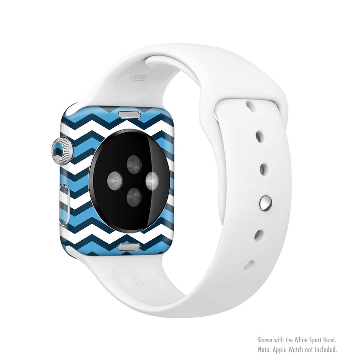Blue Wide Chevron Pattern Full-Body Skin Kit for Apple Watch, showcasing a vibrant chevron design on a sleek watch.
