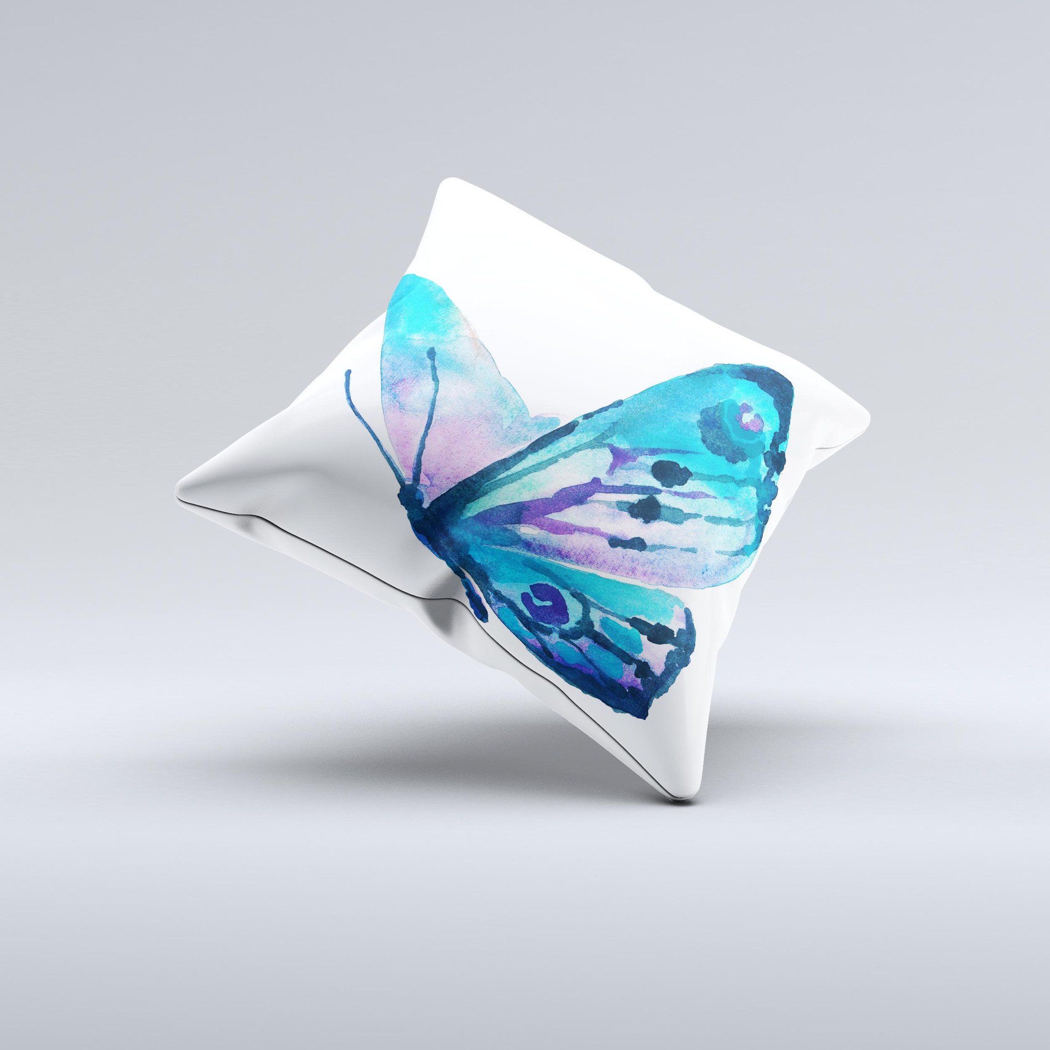 A beautifully designed decorative throw pillow featuring a bright butterfly pattern, showcasing its high-quality fabric and unique handmade details.