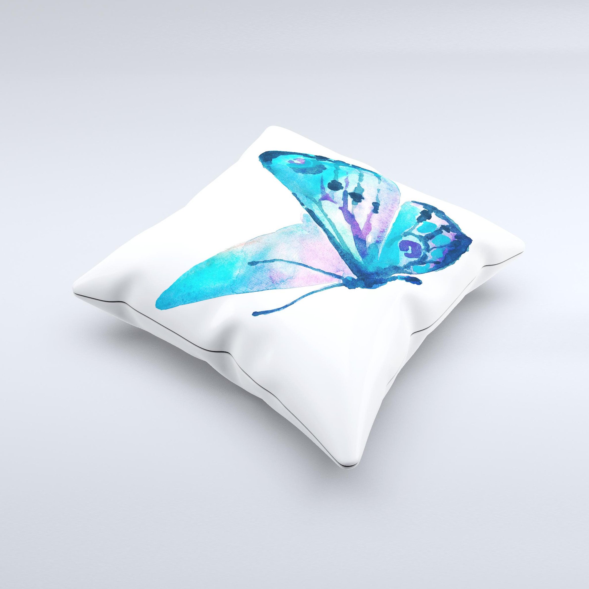A beautifully designed decorative throw pillow featuring a bright butterfly pattern, showcasing its high-quality fabric and unique handmade details.
