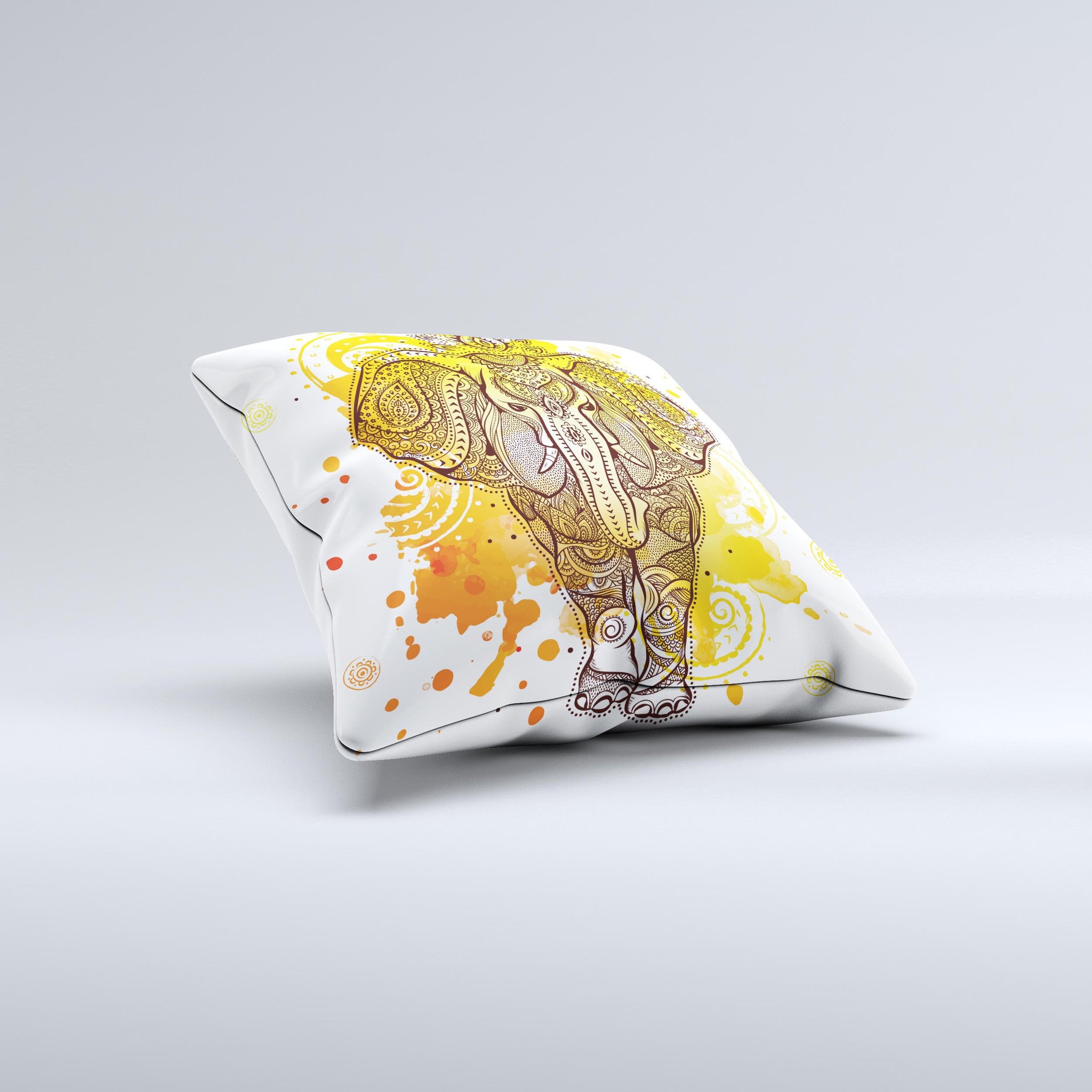 Bright orange decorative throw pillow featuring an ethnic elephant design, handcrafted in Virginia with high-quality materials.