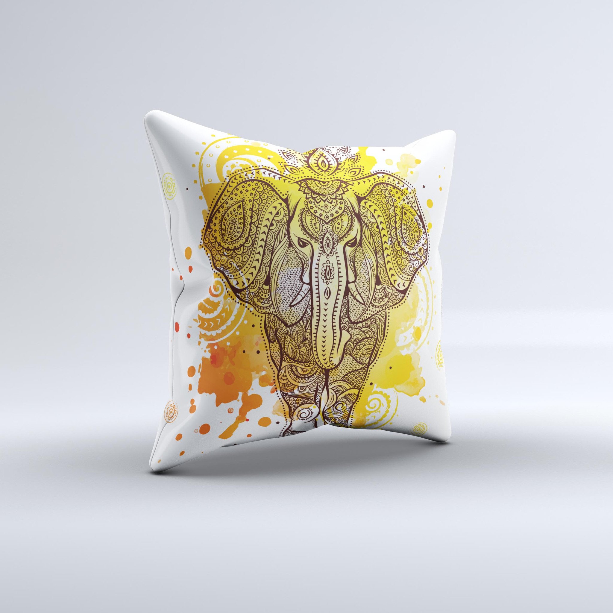 Bright orange decorative throw pillow featuring an ethnic elephant design, handcrafted in Virginia with high-quality materials.