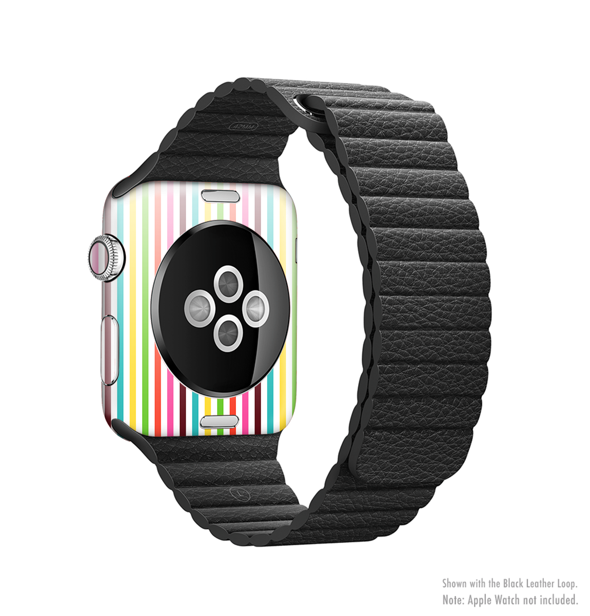The Bright Vector Striped Full-Body Skin Kit for Apple Watch showcasing vibrant stripes and a sleek design.