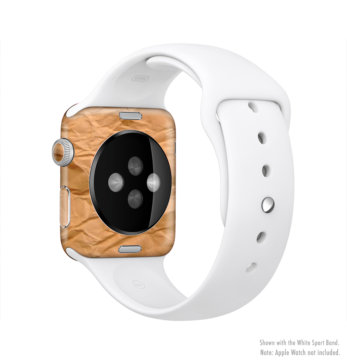 Brown crumpled paper skin kit for Apple Watch, showcasing its stylish design and full-body coverage.