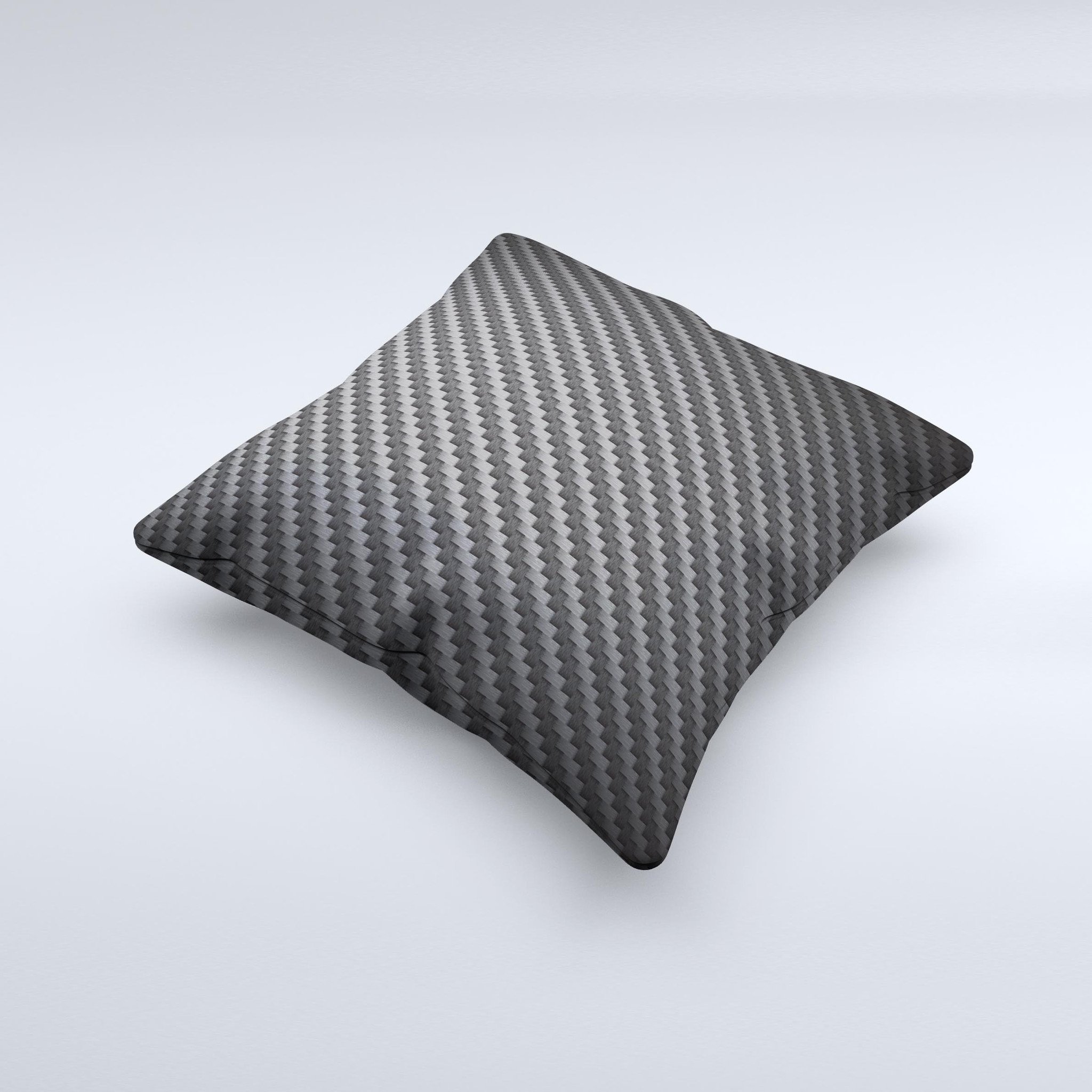 A decorative throw pillow featuring a carbon fiber texture design, showcasing its unique handmade quality and high thread count fabric.