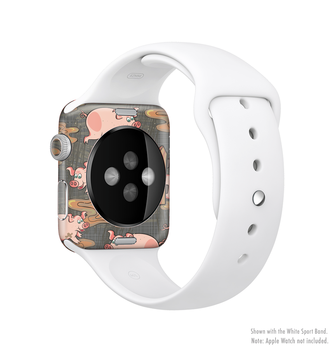 Cartoon Muddy Pigs Full-Body Skin Kit for Apple Watch, featuring a playful design that protects the device from scratches.