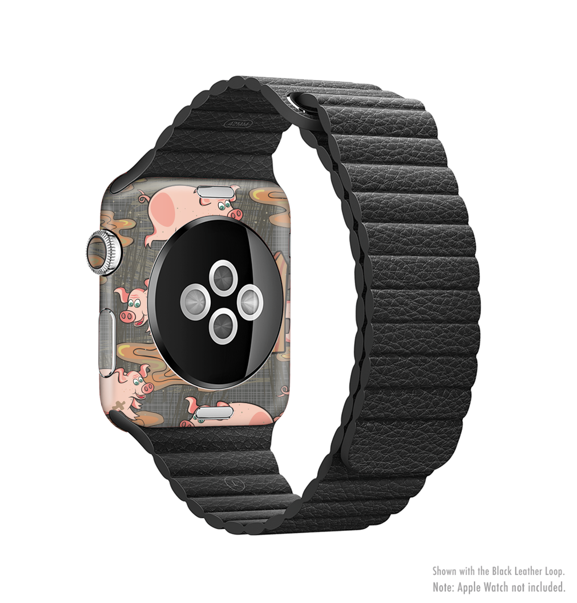 Cartoon Muddy Pigs Full-Body Skin Kit for Apple Watch, featuring a playful design that protects the device from scratches.