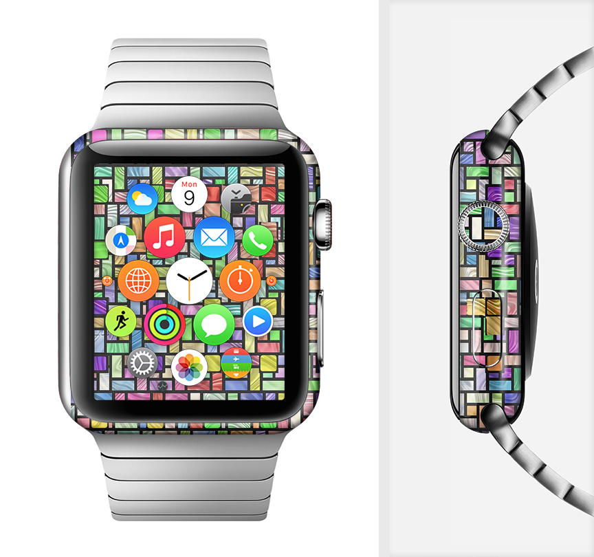 Colorful Abstract Tiled Full-Body Skin Kit for Apple Watch, showcasing vibrant patterns and a sleek design.