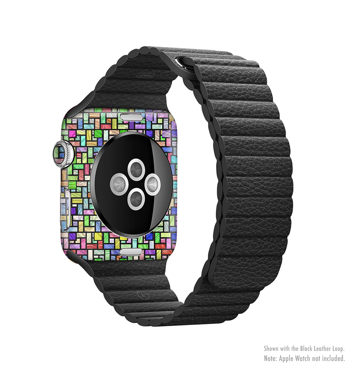 Colorful Abstract Tiled Full-Body Skin Kit for Apple Watch, showcasing vibrant patterns and a sleek design.