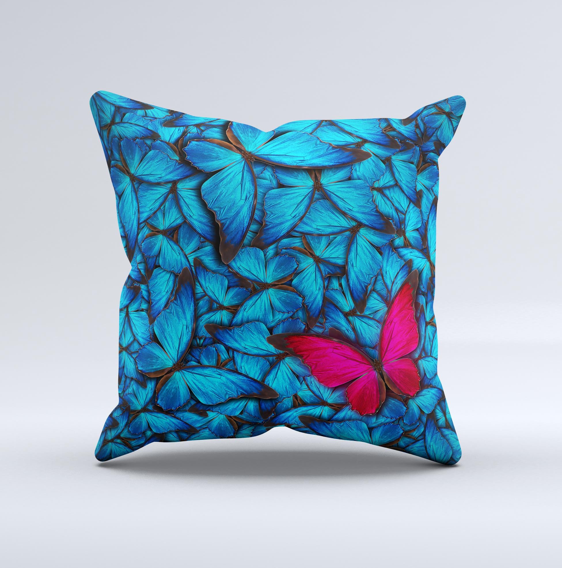 Contrasting Butterfly ink-Fuzed Decorative Throw Pillow showcasing vibrant colors and unique design, handcrafted in Virginia.
