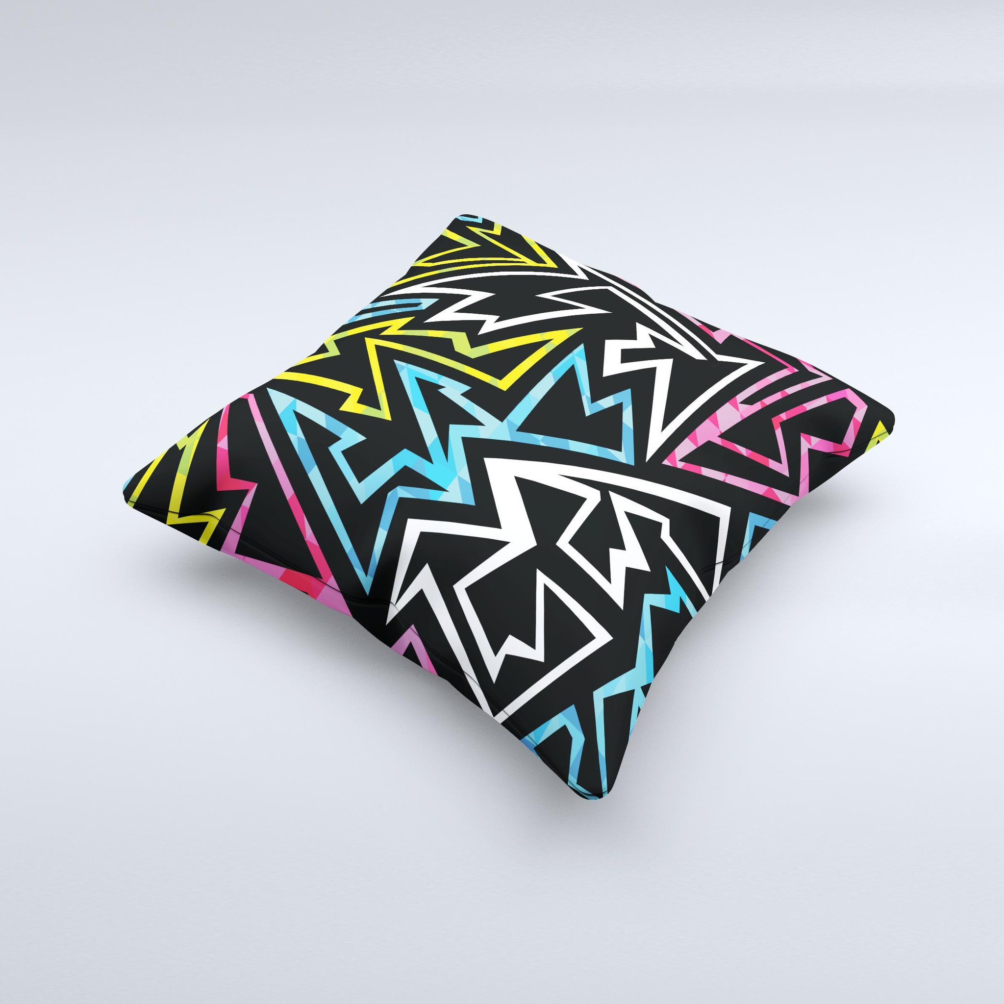Crazy Retro Squiggles V1 ink-Fuzed Decorative Throw Pillow featuring vibrant colors and unique squiggle patterns, handcrafted in Virginia.