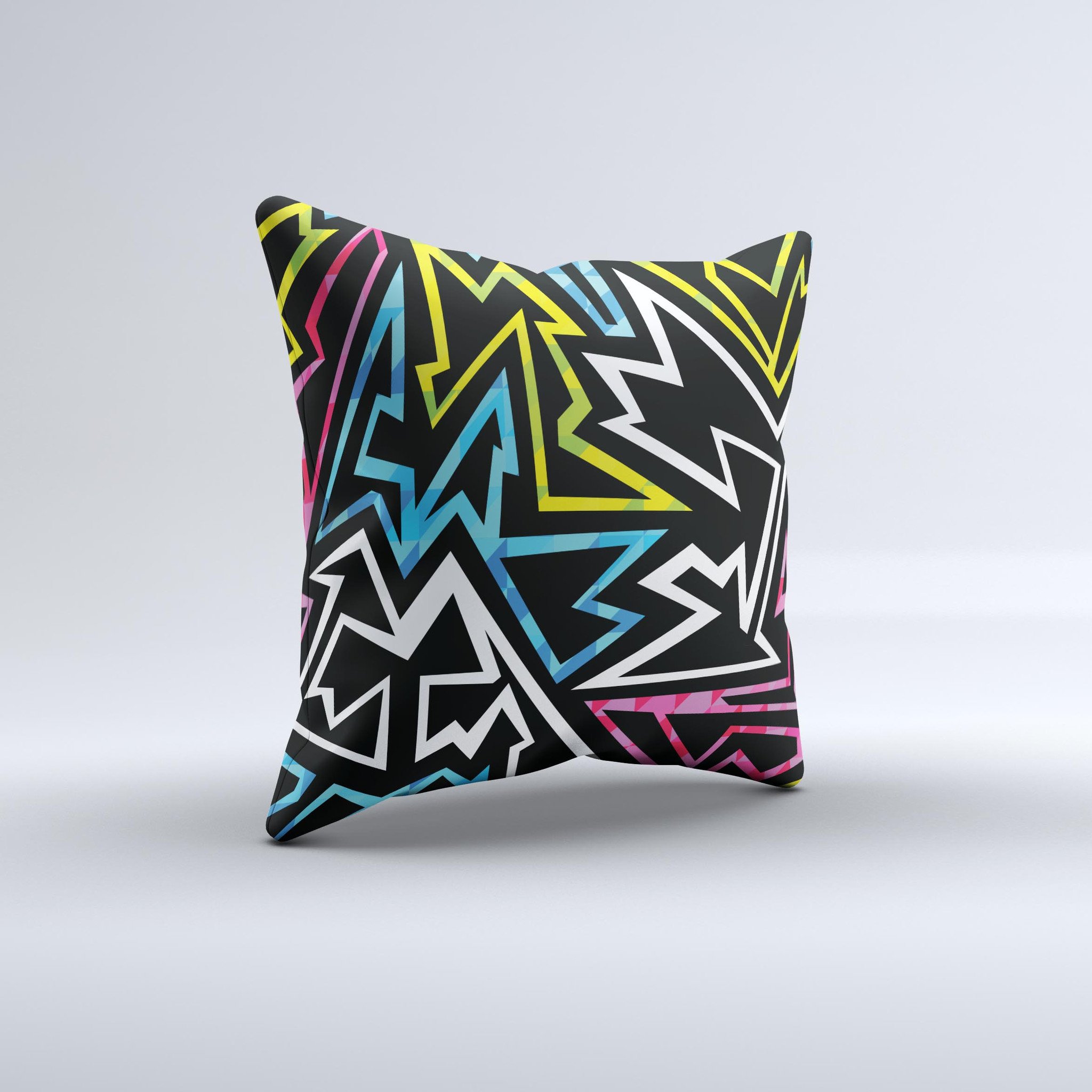 Crazy Retro Squiggles V1 ink-Fuzed Decorative Throw Pillow featuring vibrant colors and unique squiggle patterns, handcrafted in Virginia.