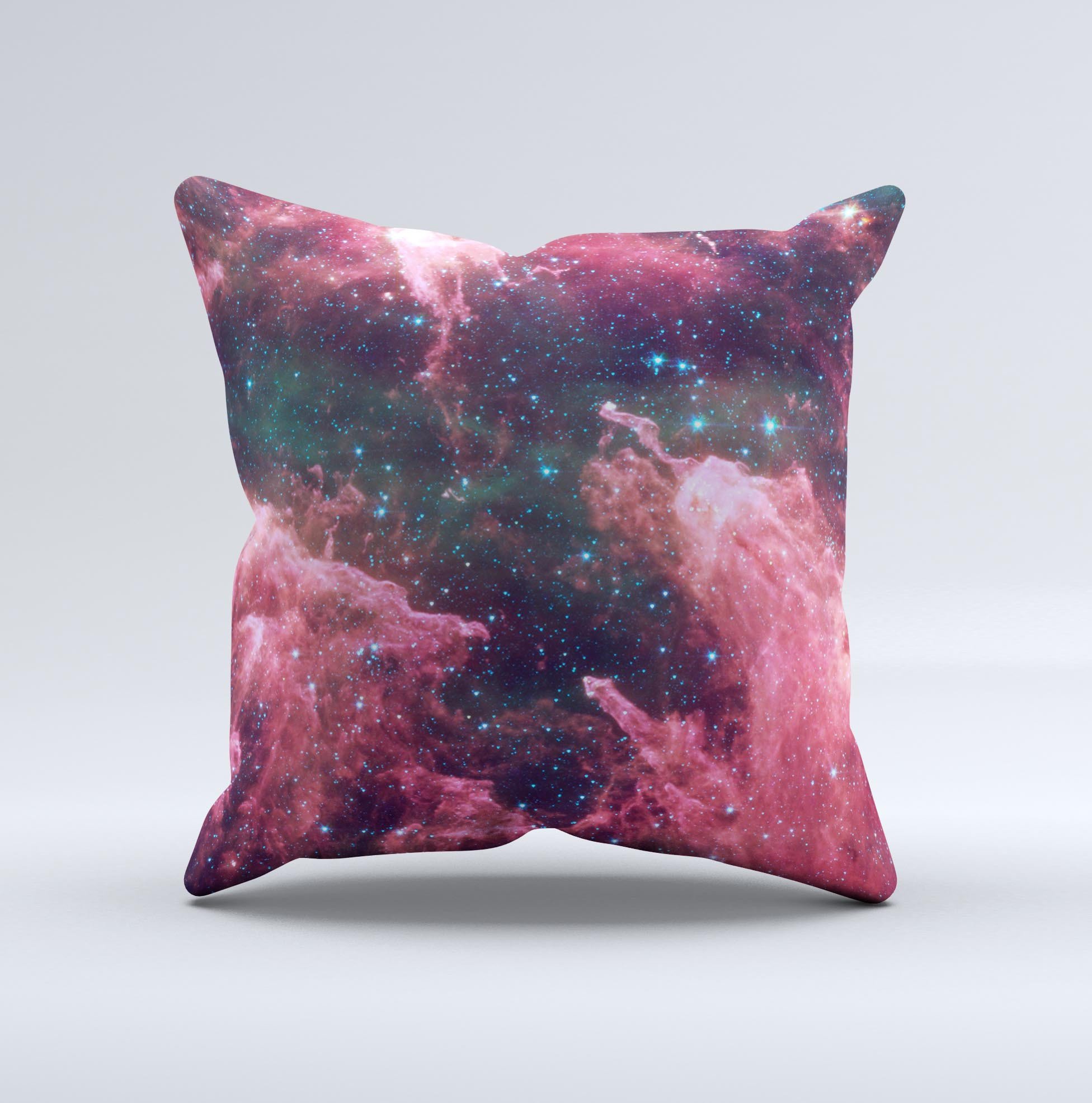 The Crimson Nebula ink-Fuzed Decorative Throw Pillow featuring vibrant colors and a unique handcrafted design, perfect for home decor.